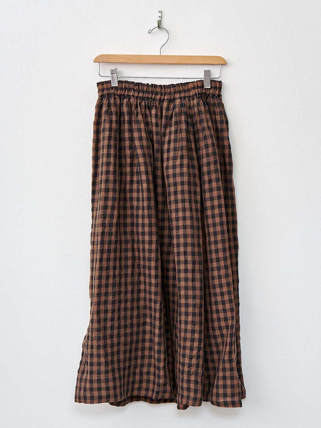 Namu Shop - Ichi Antiquites Linen Gingham Check Skirt - Brown