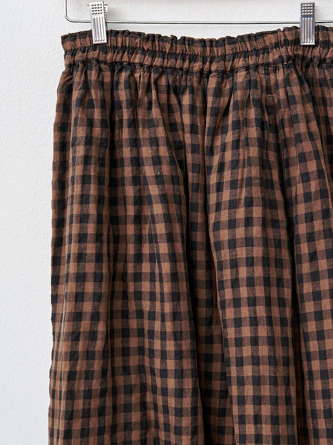 Namu Shop - Ichi Antiquites Linen Gingham Check Skirt - Brown