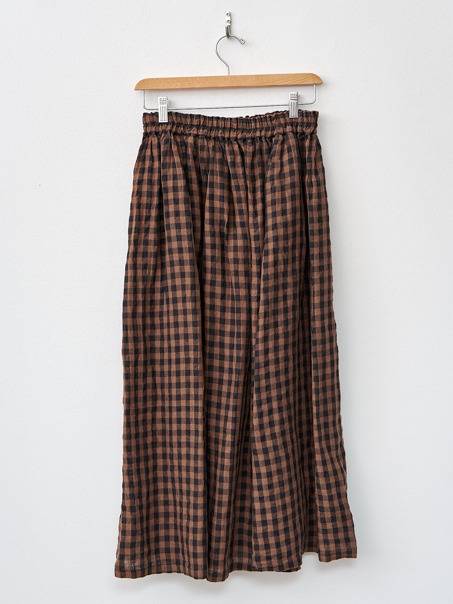 Namu Shop - Ichi Antiquites Linen Gingham Check Skirt - Brown