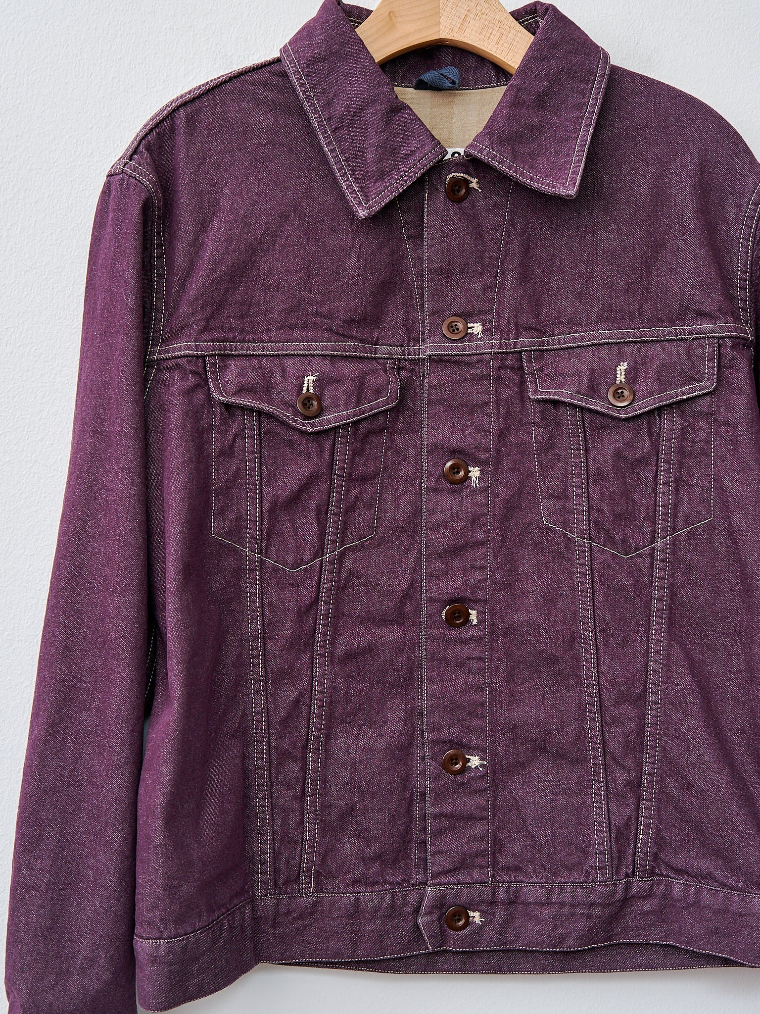 Namu Shop - ts(s) Bio Wash Color Denim Double Flap Pocket Short Jacket - Purple