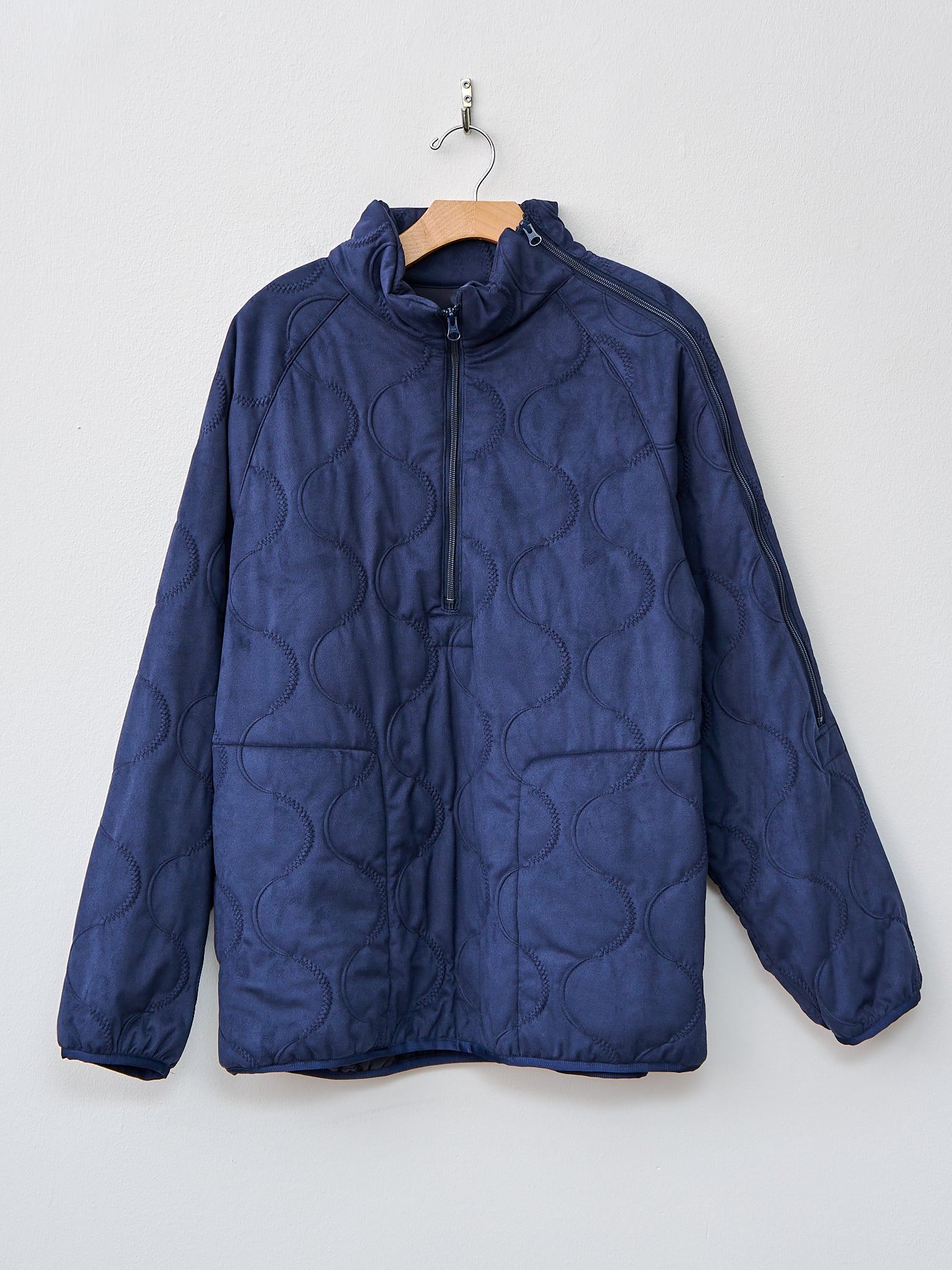 Namu Shop - ts(s) Vegan Nubuck Quilted Zip-up Shoulder Pullover Jacket - Navy