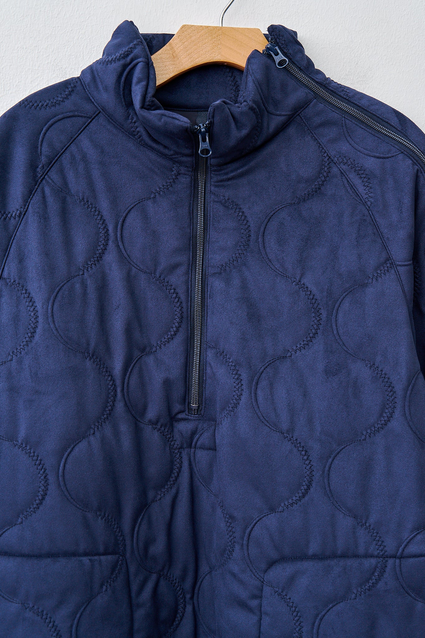 Namu Shop - ts(s) Vegan Nubuck Quilted Zip-up Shoulder Pullover Jacket - Navy