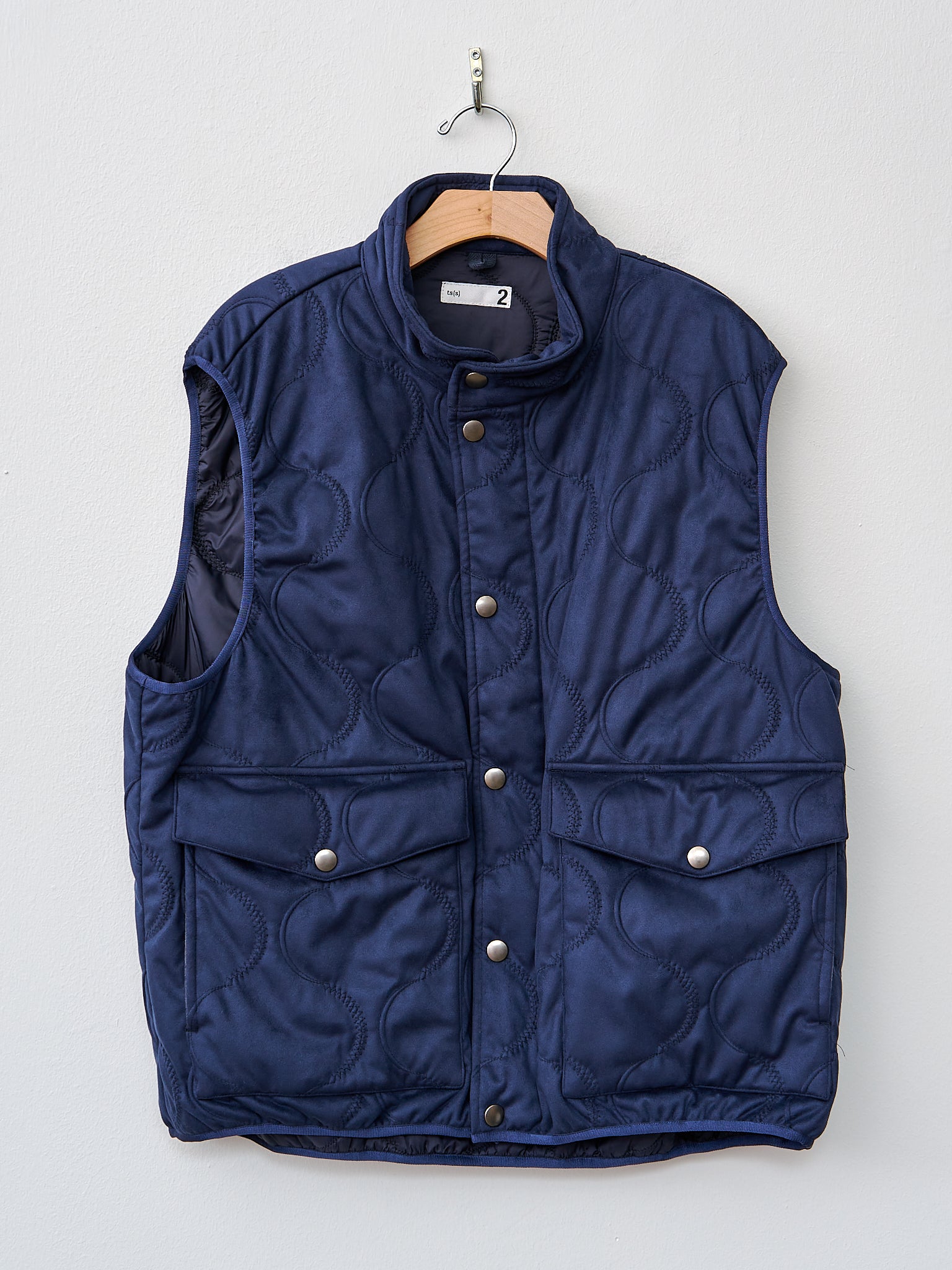 Namu Shop - ts(s) Vegan Nubuck Quilted Zip & Fly Front High Neck Vest - Navy