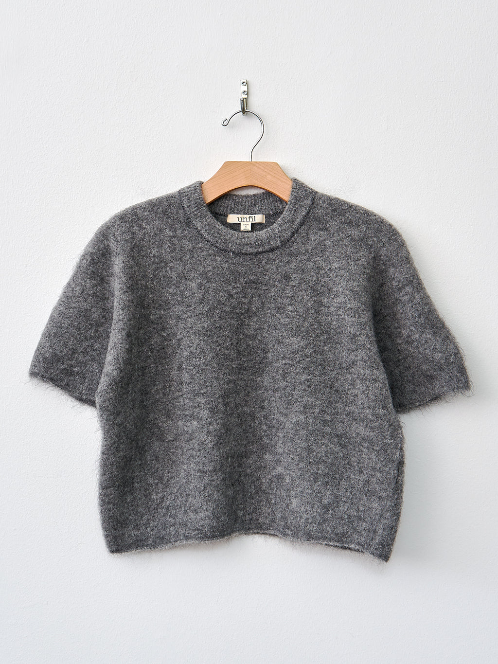 Namu Shop - Unfil Stretch Superkid Mohair Short-Sleeve Sweater - Gray