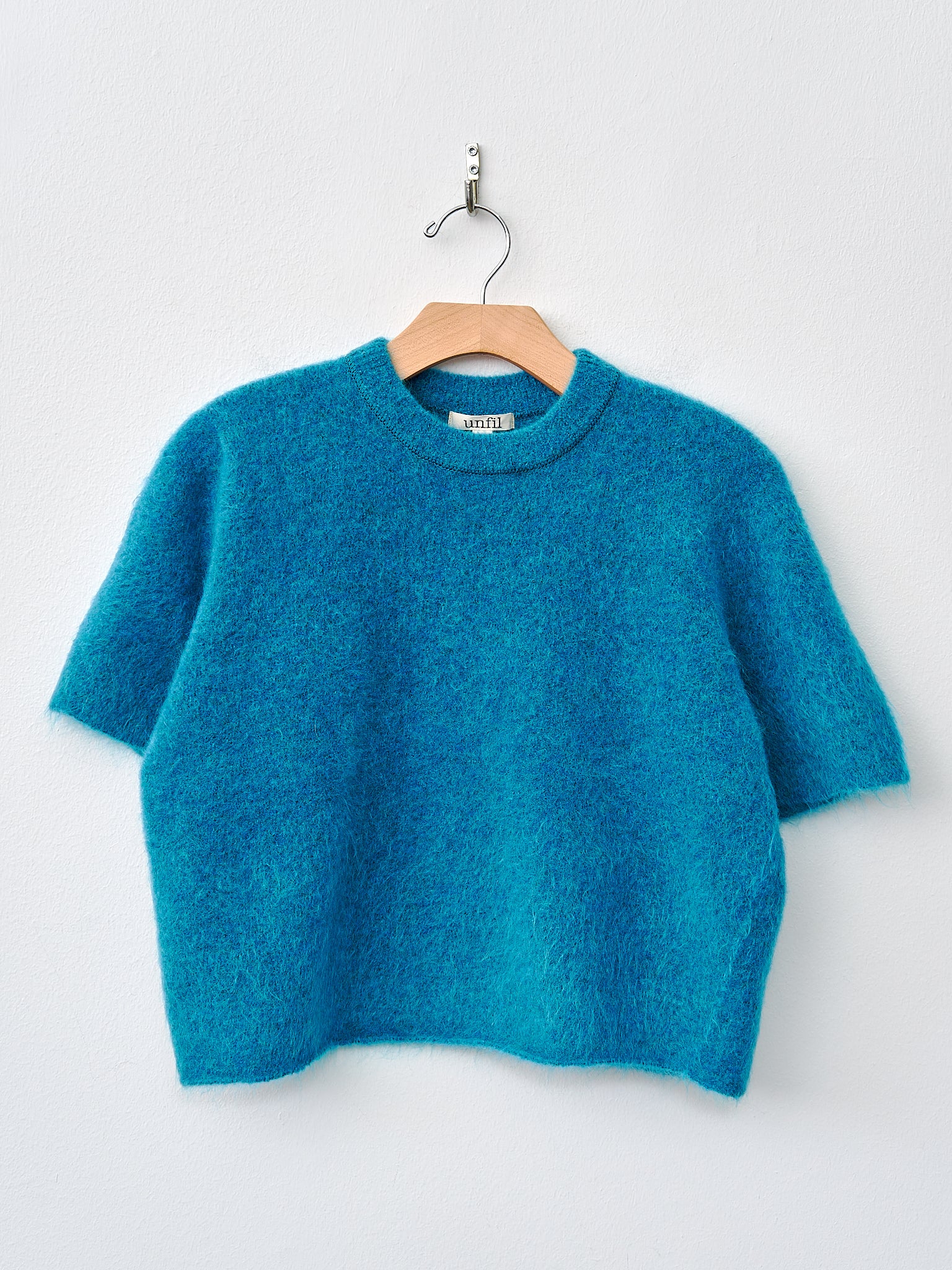 Namu Shop - Unfil Stretch Superkid Mohair Short-Sleeve Sweater - Turkish Blue