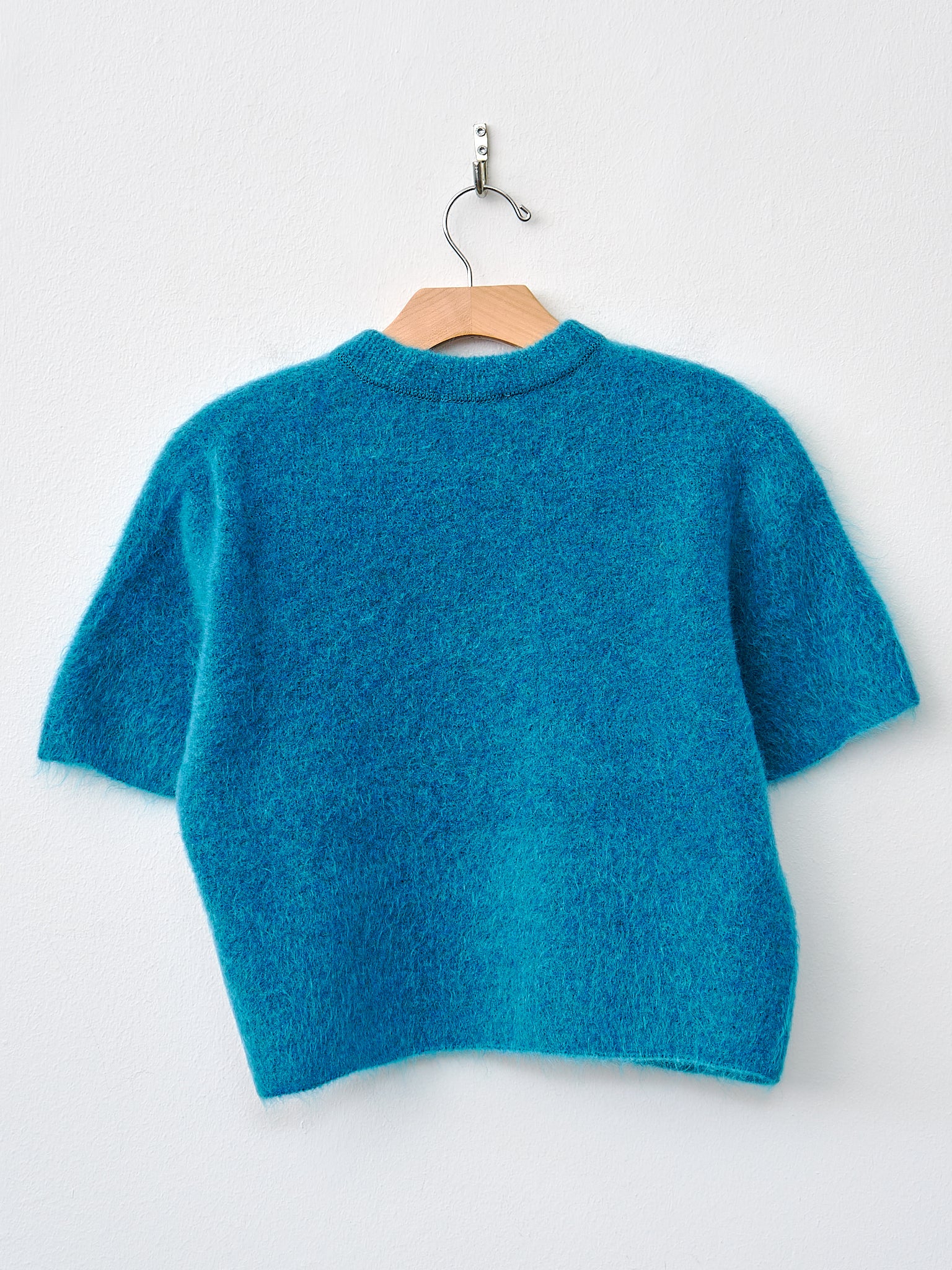 Namu Shop - Unfil Stretch Superkid Mohair Short-Sleeve Sweater - Turkish Blue