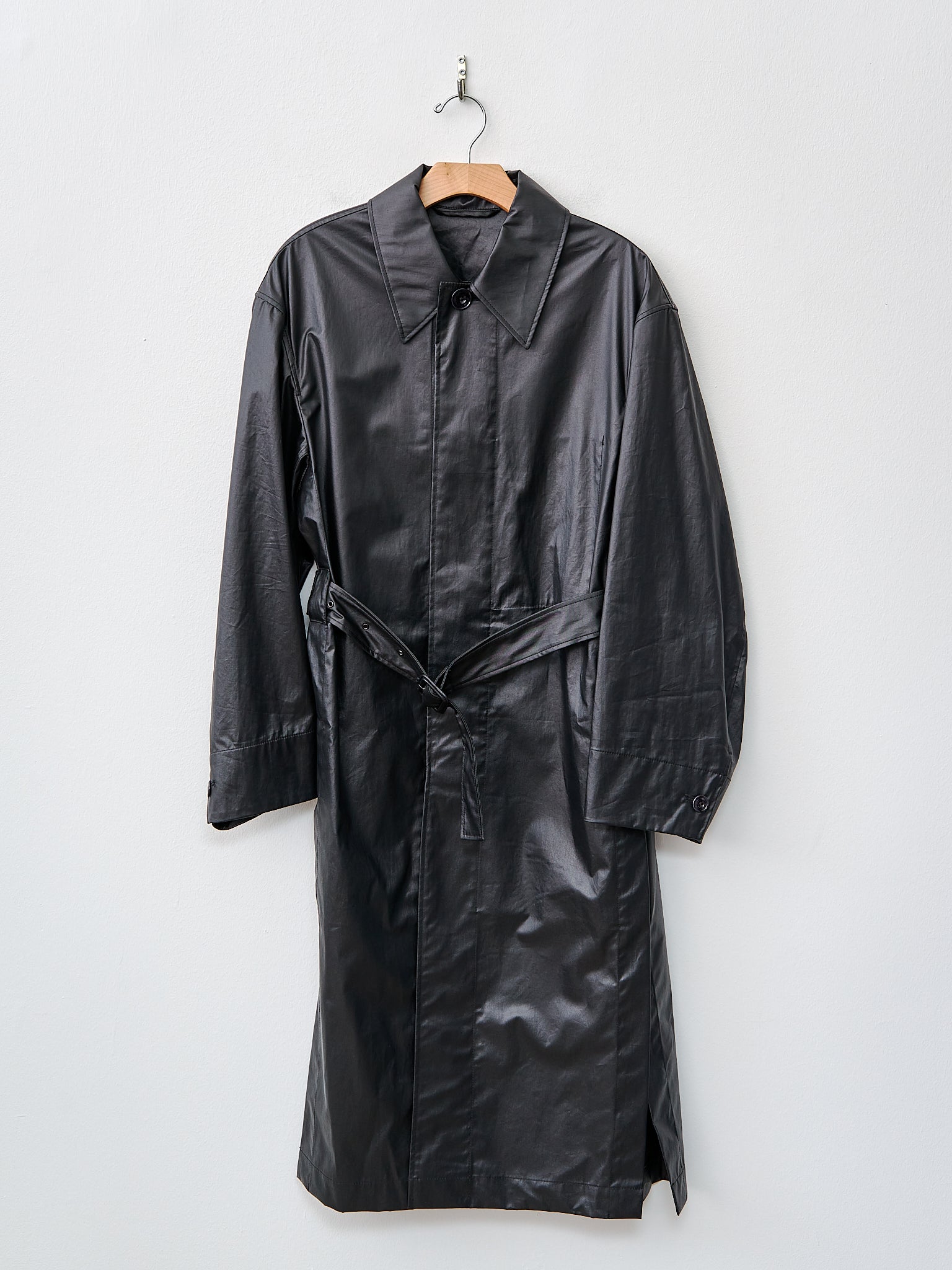 Belted Rain Coat with Slits Ash Black