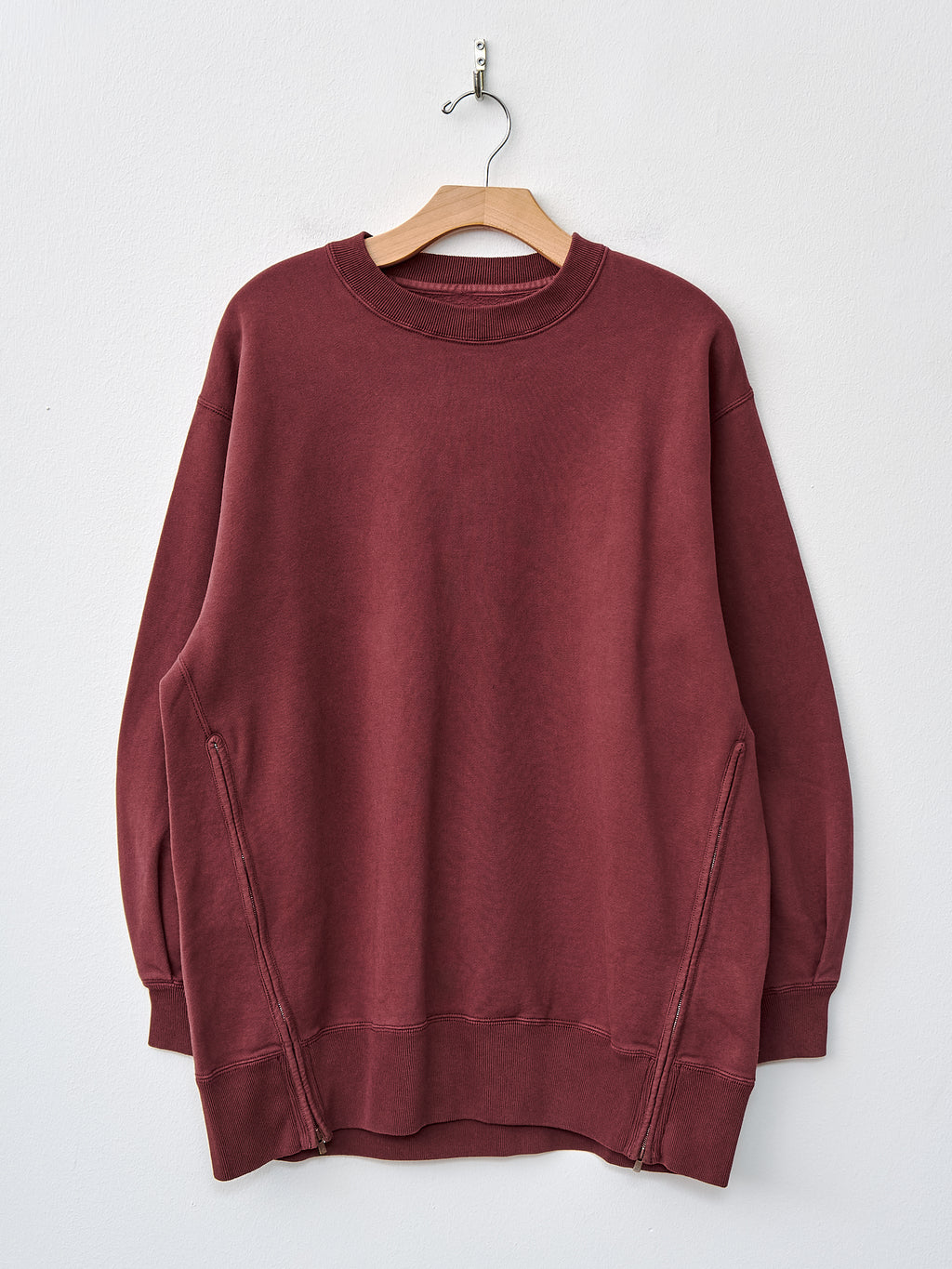 Namu Shop - Unfil Vintage Cotton Fleece Side Zip Oversized Sweatshirt - Burgundy