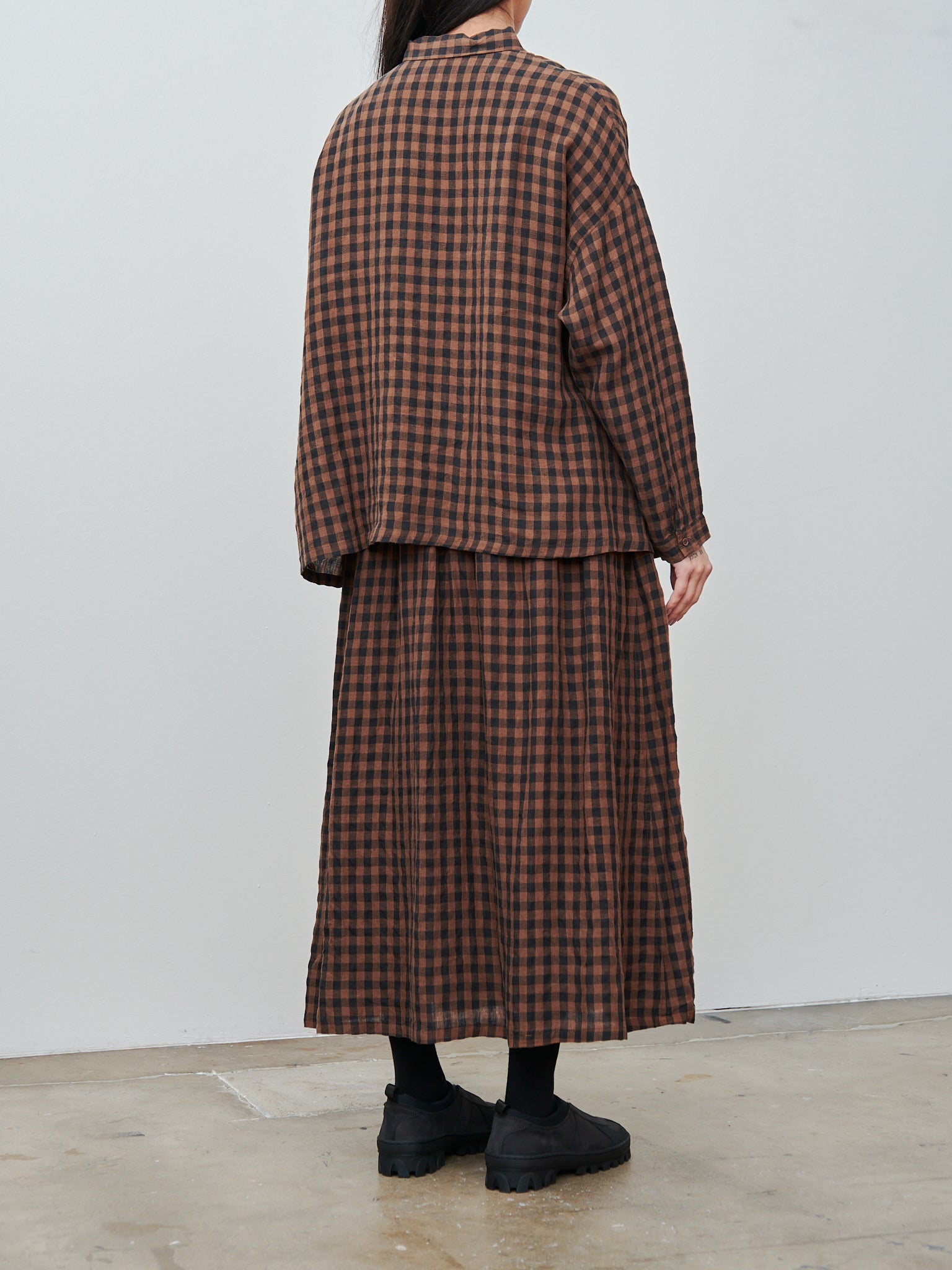 Namu Shop - Ichi Antiquites Linen Gingham Check Skirt - Brown