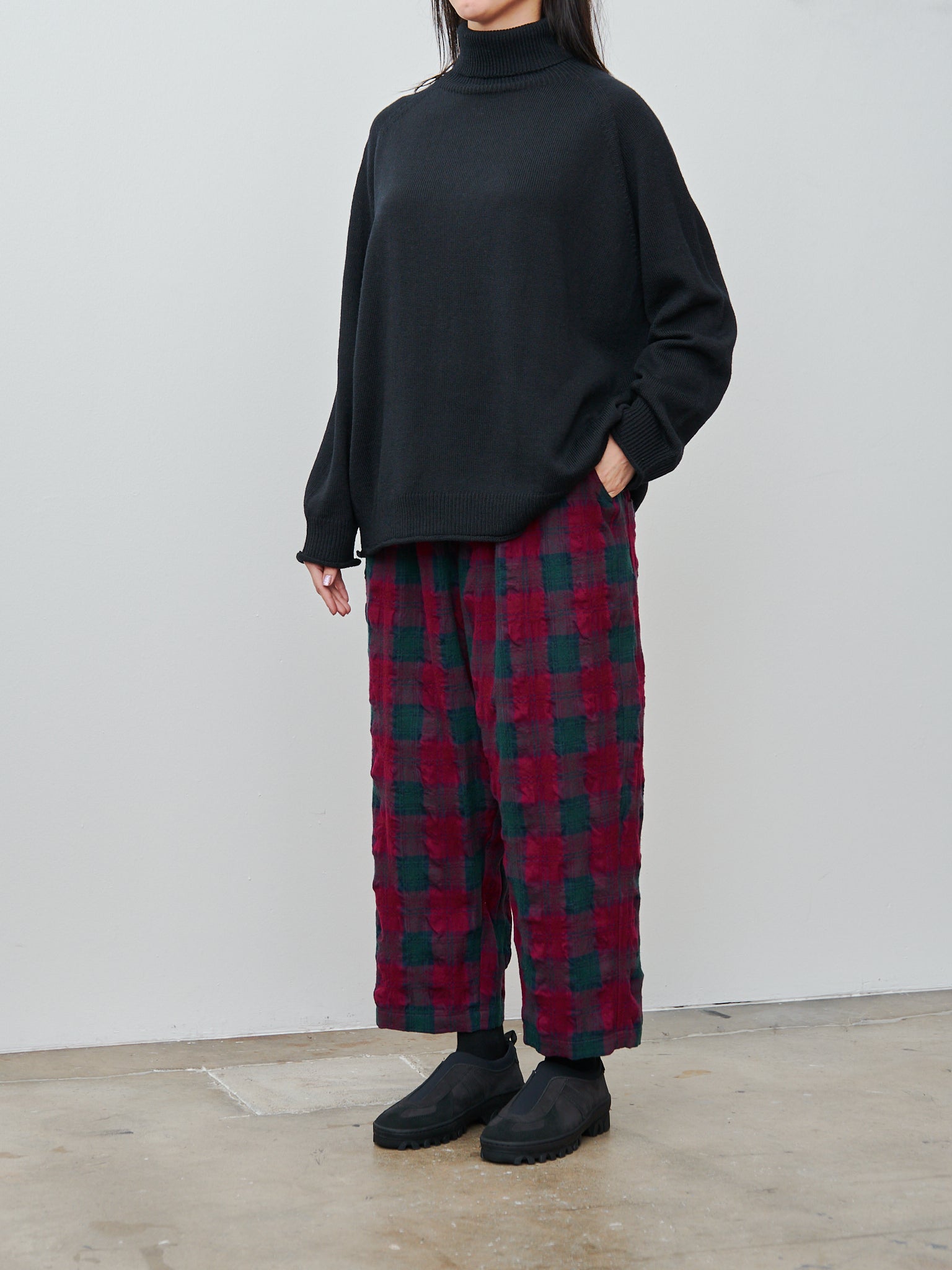 Namu Shop - Ichi Antiquites Wool Washer Tartan Pants - Bourdeax