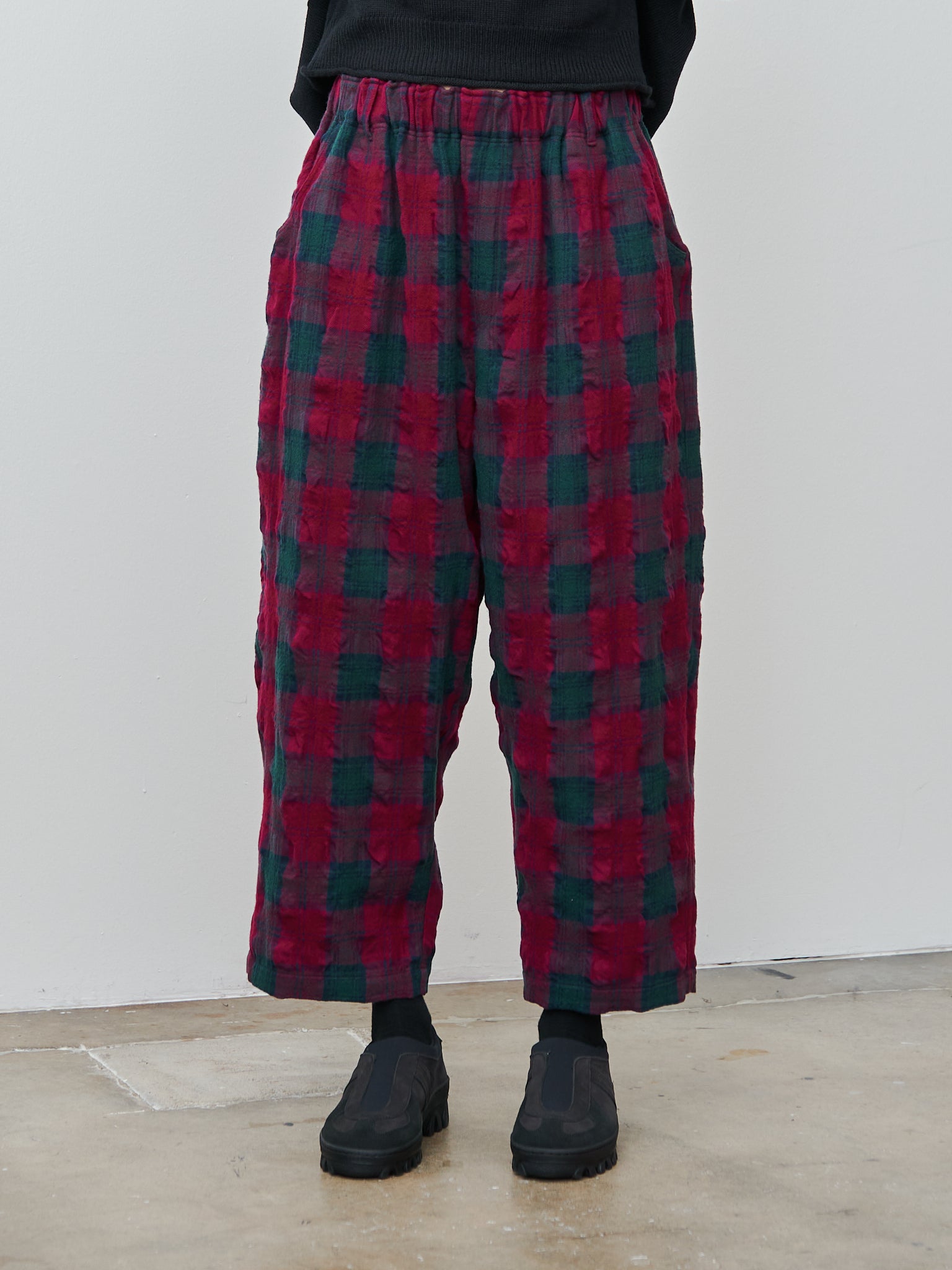 Namu Shop - Ichi Antiquites Wool Washer Tartan Pants - Bourdeax