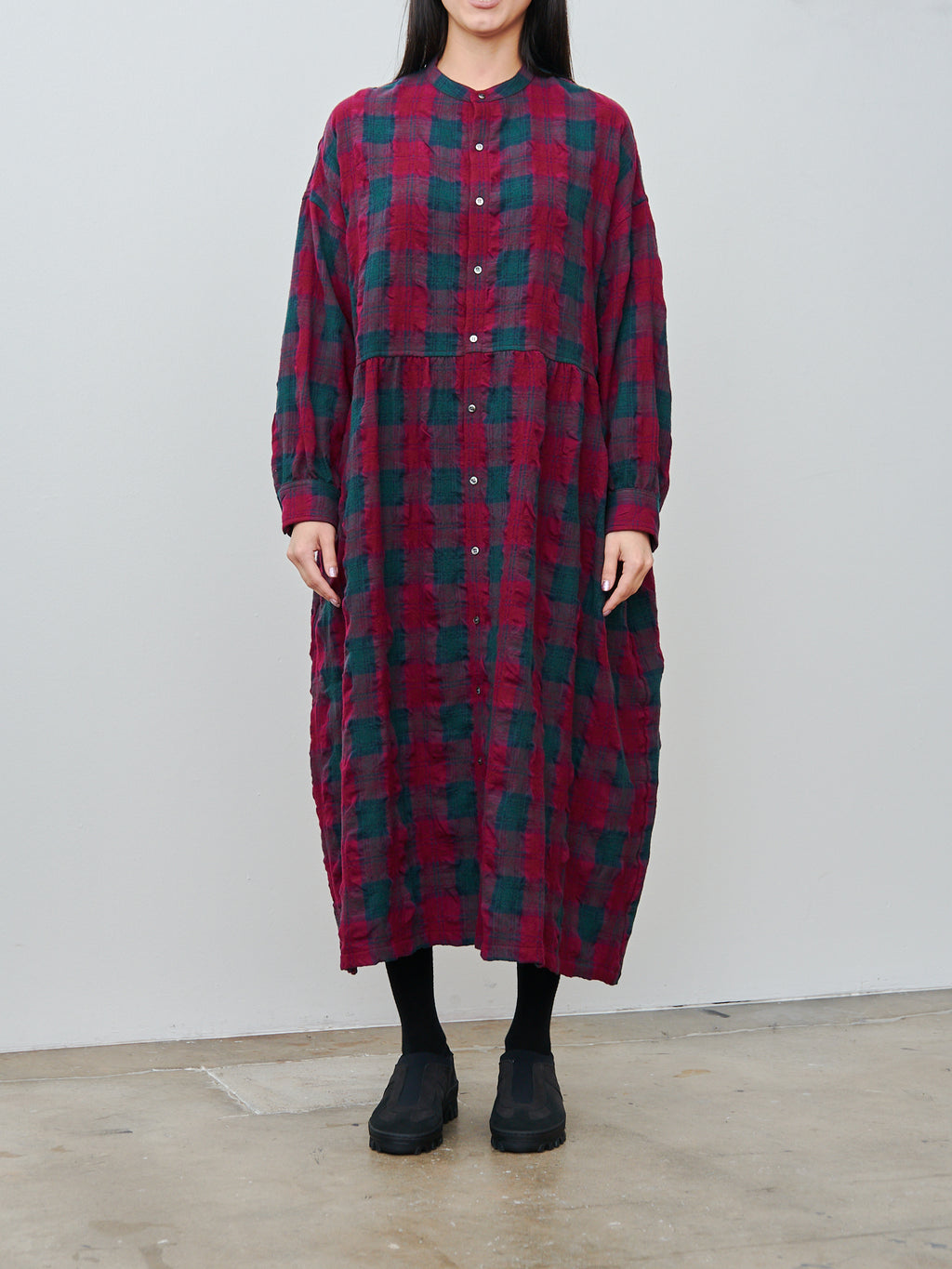 Namu Shop - Ichi Antiquites Wool Washer Tartan Dress - Bordeaux