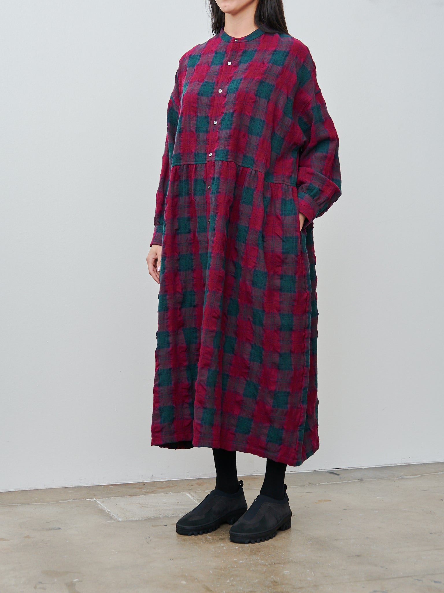 Namu Shop - Ichi Antiquites Wool Washer Tartan Dress - Bordeaux