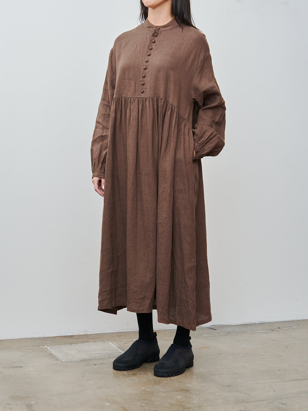 Namu Shop - Ichi Antiquites French Linen Dress - Brown