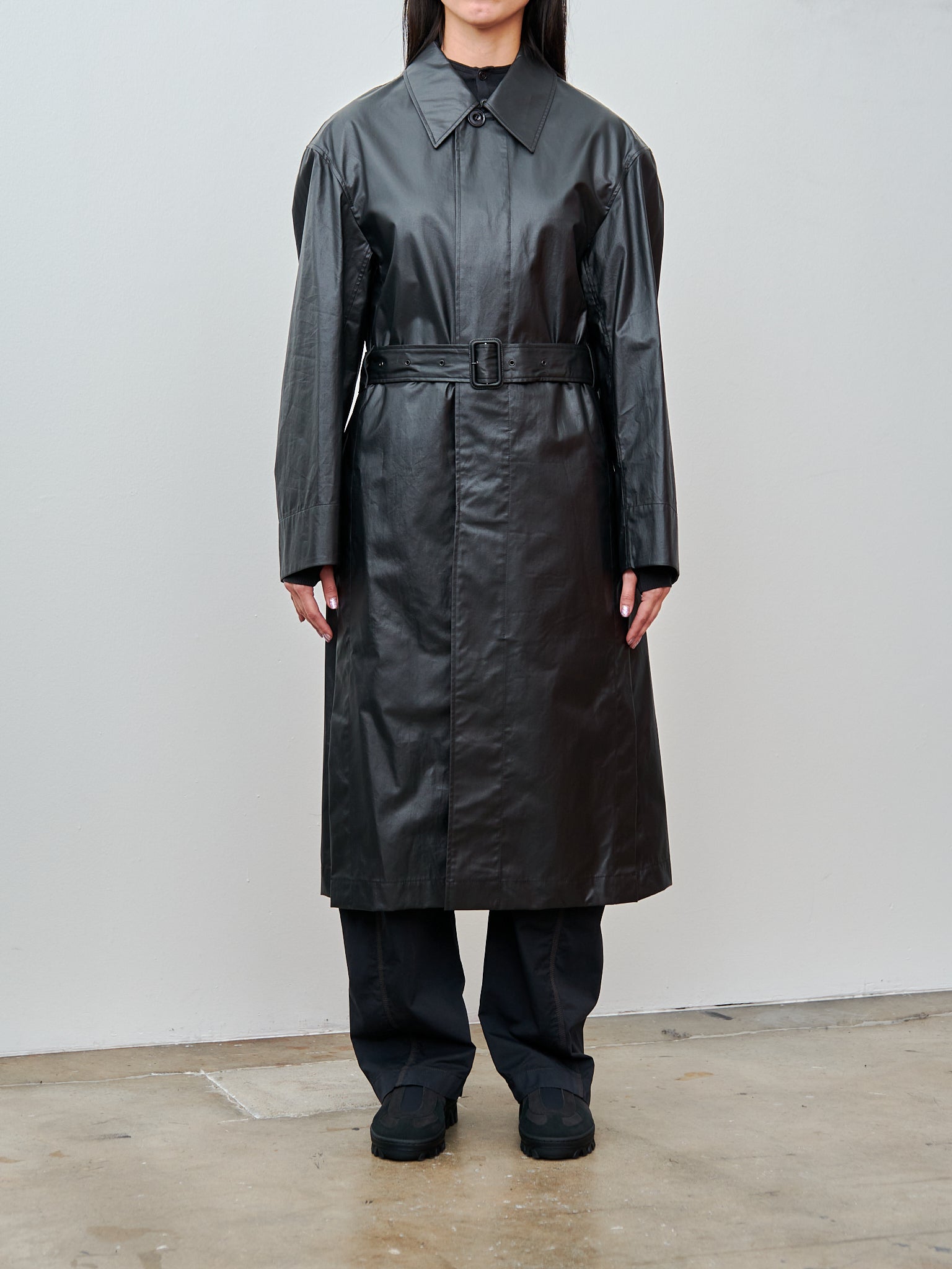 Namu Shop - Lemaire Belted Rain Coat with Slits - Ash Black