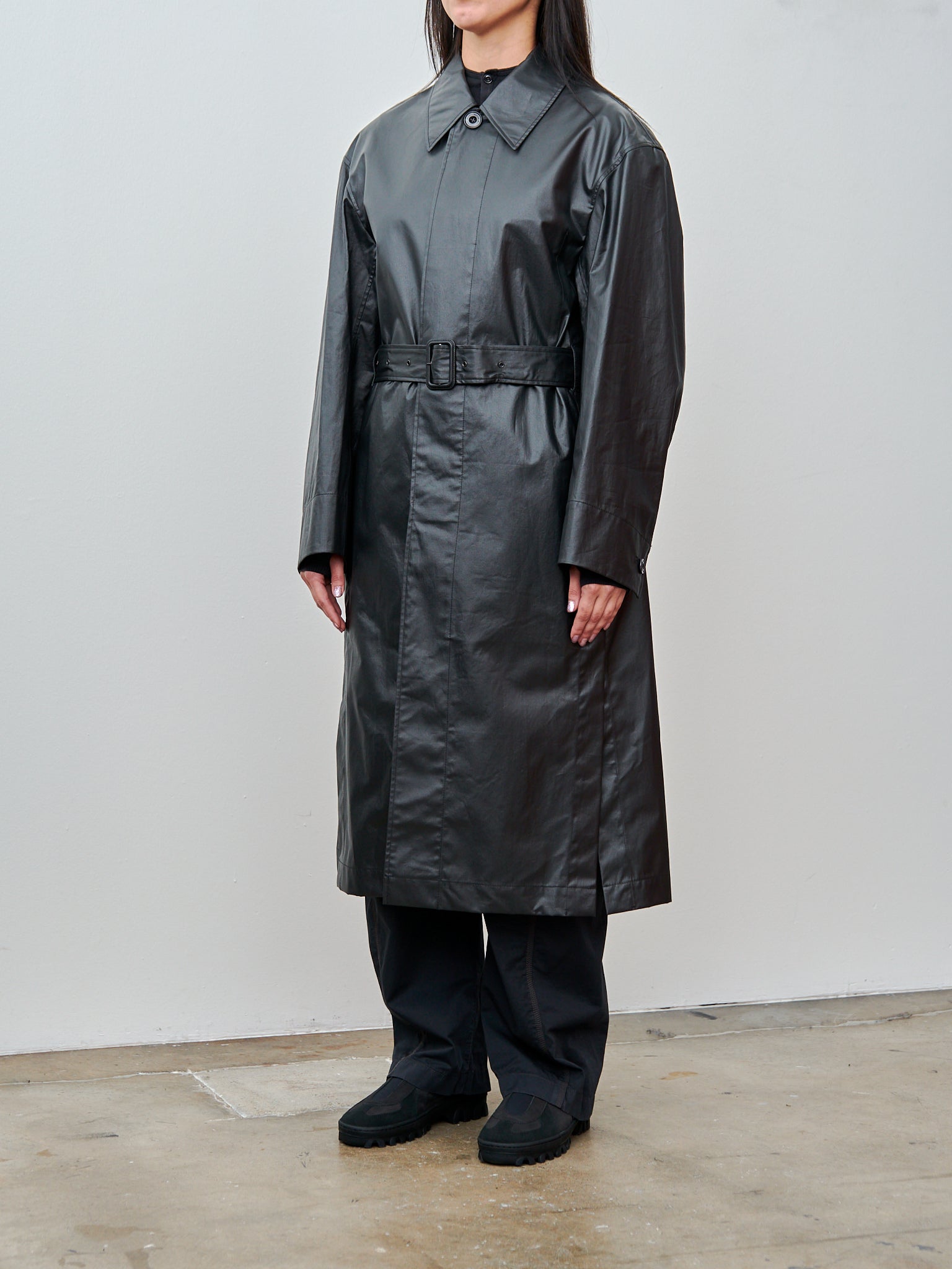 Namu Shop - Lemaire Belted Rain Coat with Slits - Ash Black