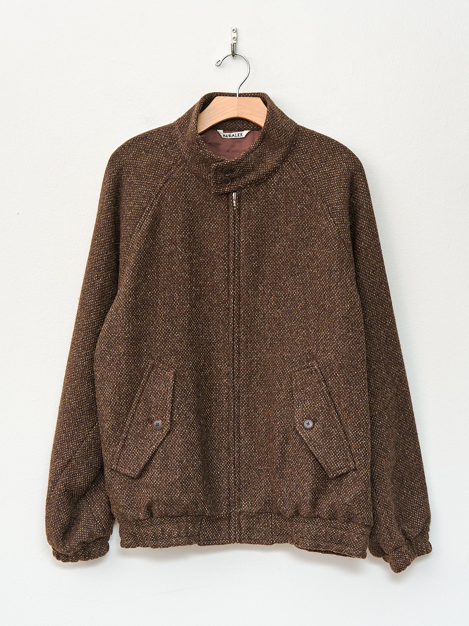 Namu Shop - Auralee Lama Shetland Wool Tweed Zip Blouson - Brown Tweed