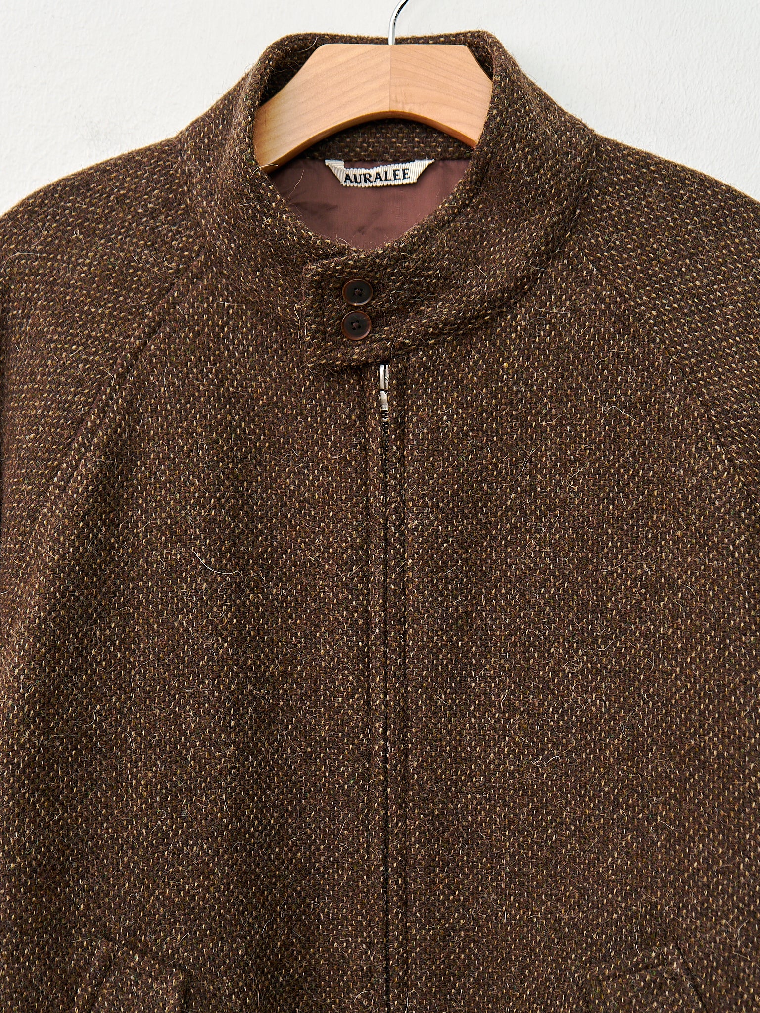 Namu Shop - Auralee Lama Shetland Wool Tweed Zip Blouson - Brown Tweed