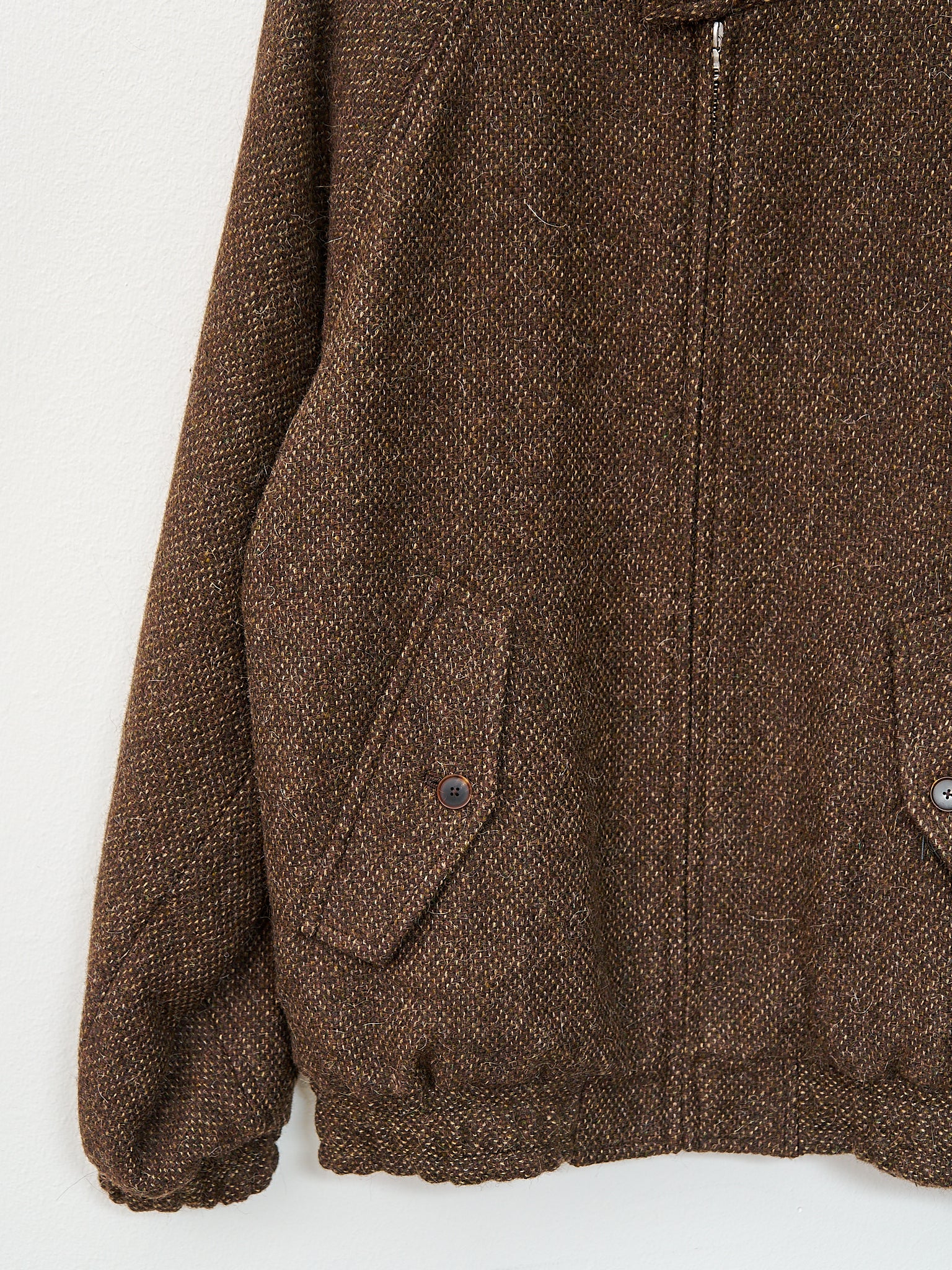 Namu Shop - Auralee Lama Shetland Wool Tweed Zip Blouson - Brown Tweed