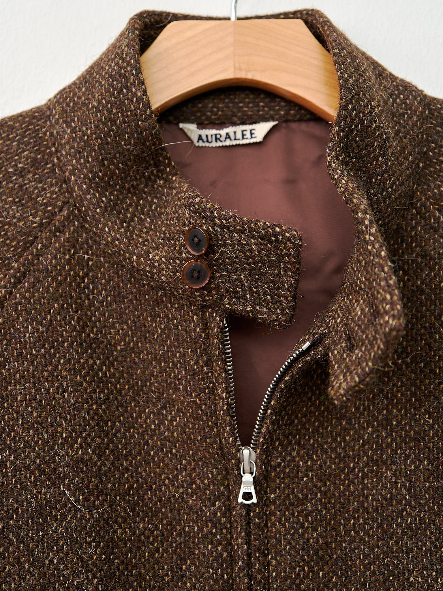 Namu Shop - Auralee Lama Shetland Wool Tweed Zip Blouson - Brown Tweed