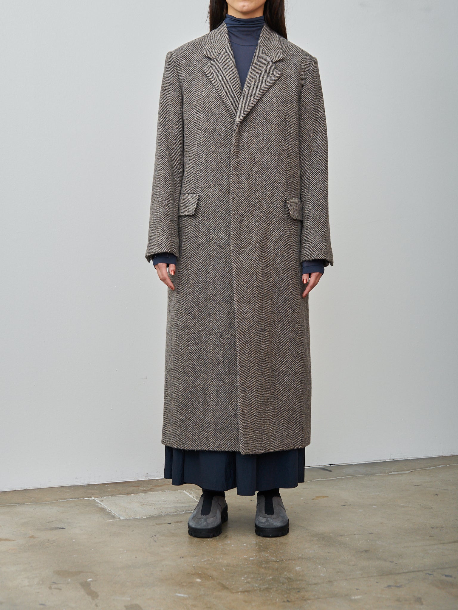 Namu Shop - Auralee Lama Shetland Wool Tweed Chesterfield Coat - Khaki Tweed