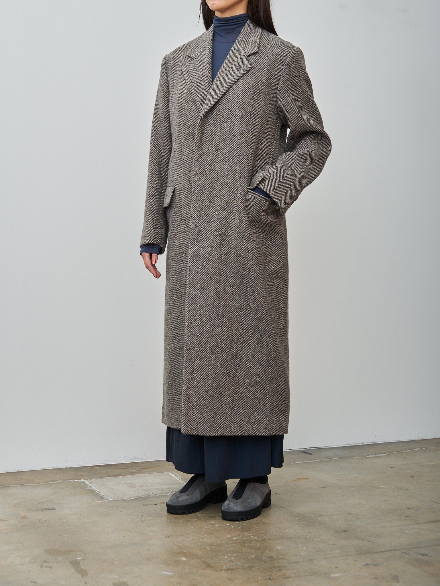 Namu Shop - Auralee Lama Shetland Wool Tweed Chesterfield Coat - Khaki Tweed