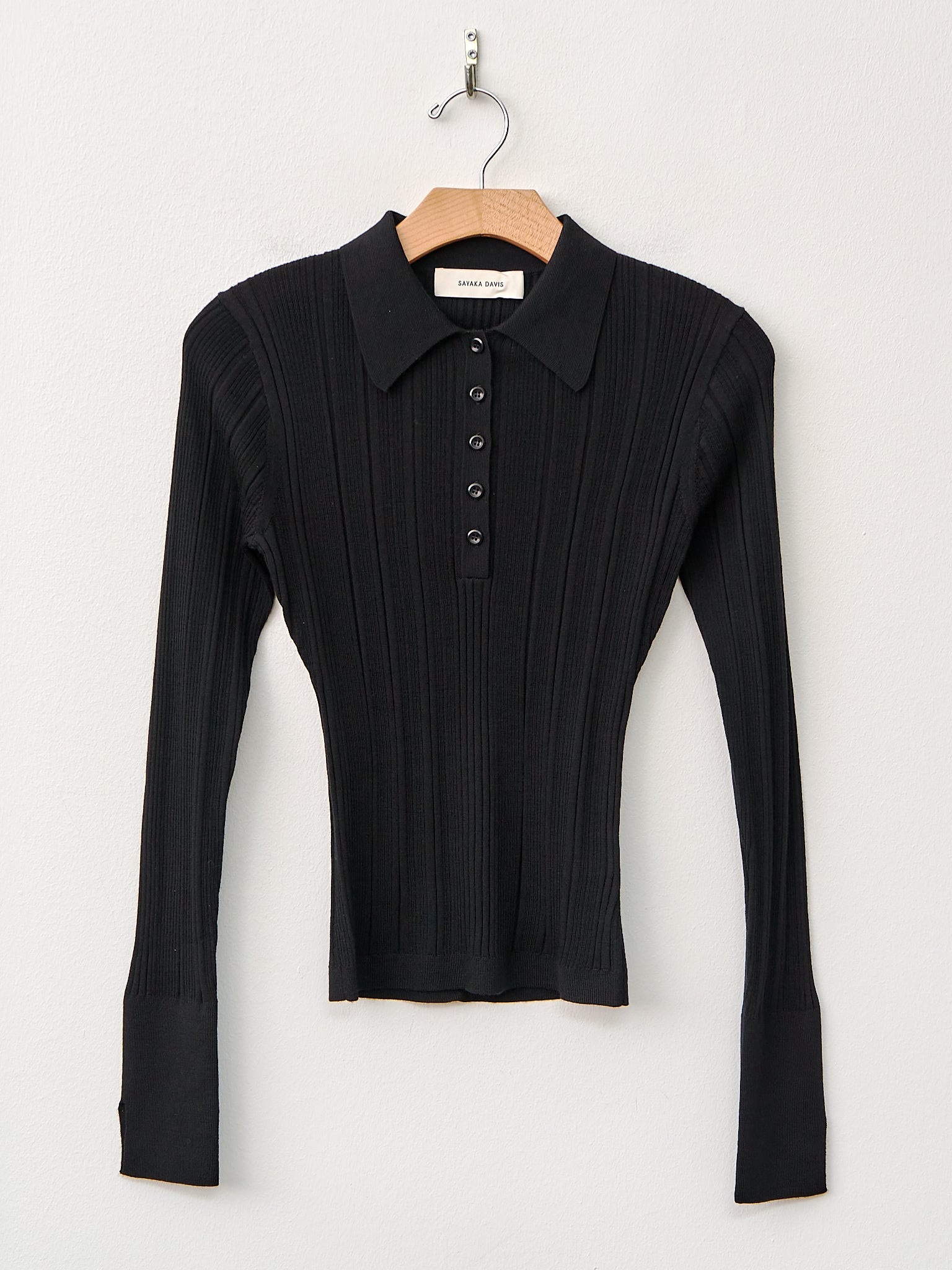 Namu Shop - Sayaka Davis Ribbed Knit Polo - Black