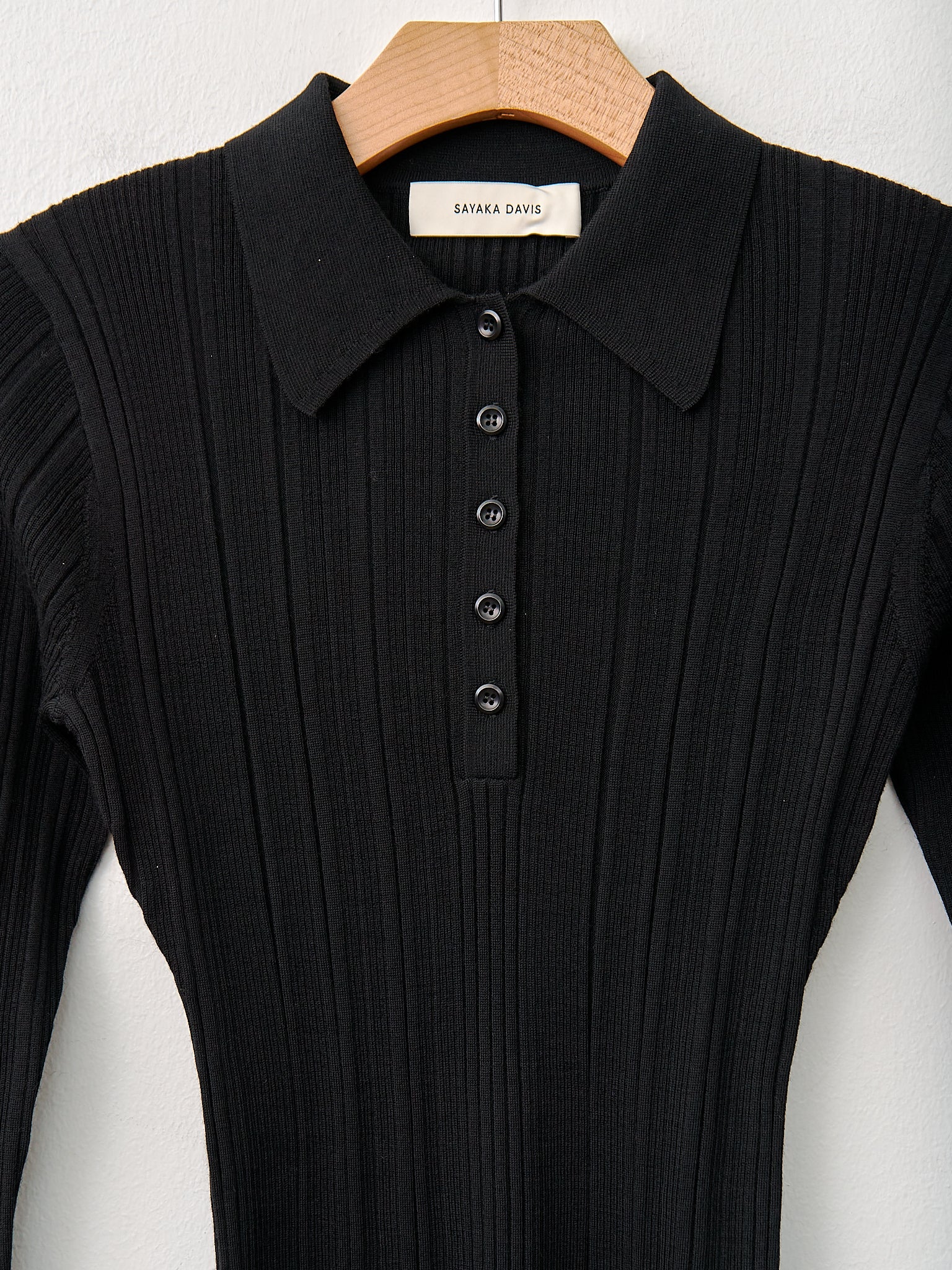 Namu Shop - Sayaka Davis Ribbed Knit Polo - Black