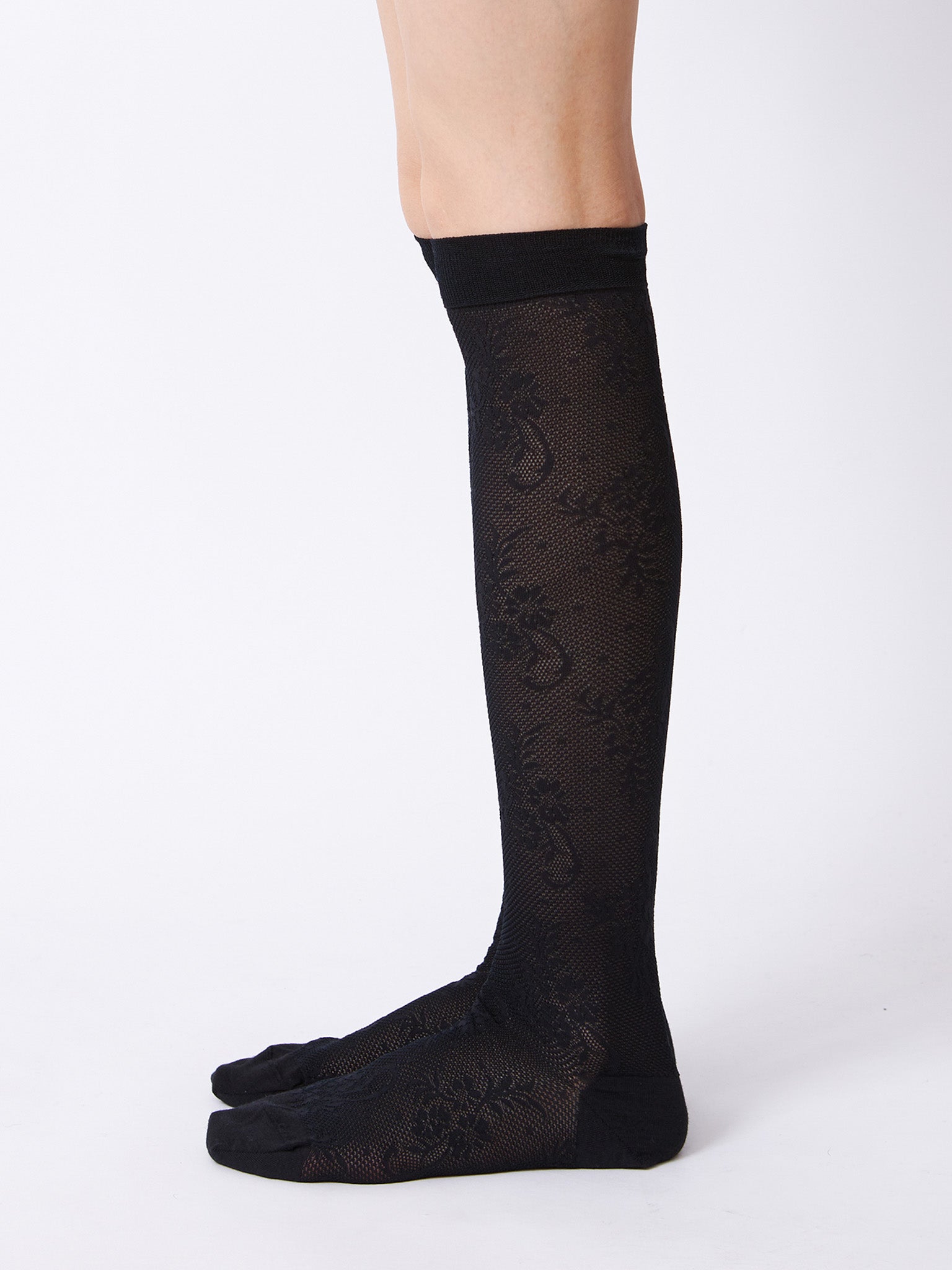 Namu Shop - Babaco Floral Lace Knee High Socks - Black