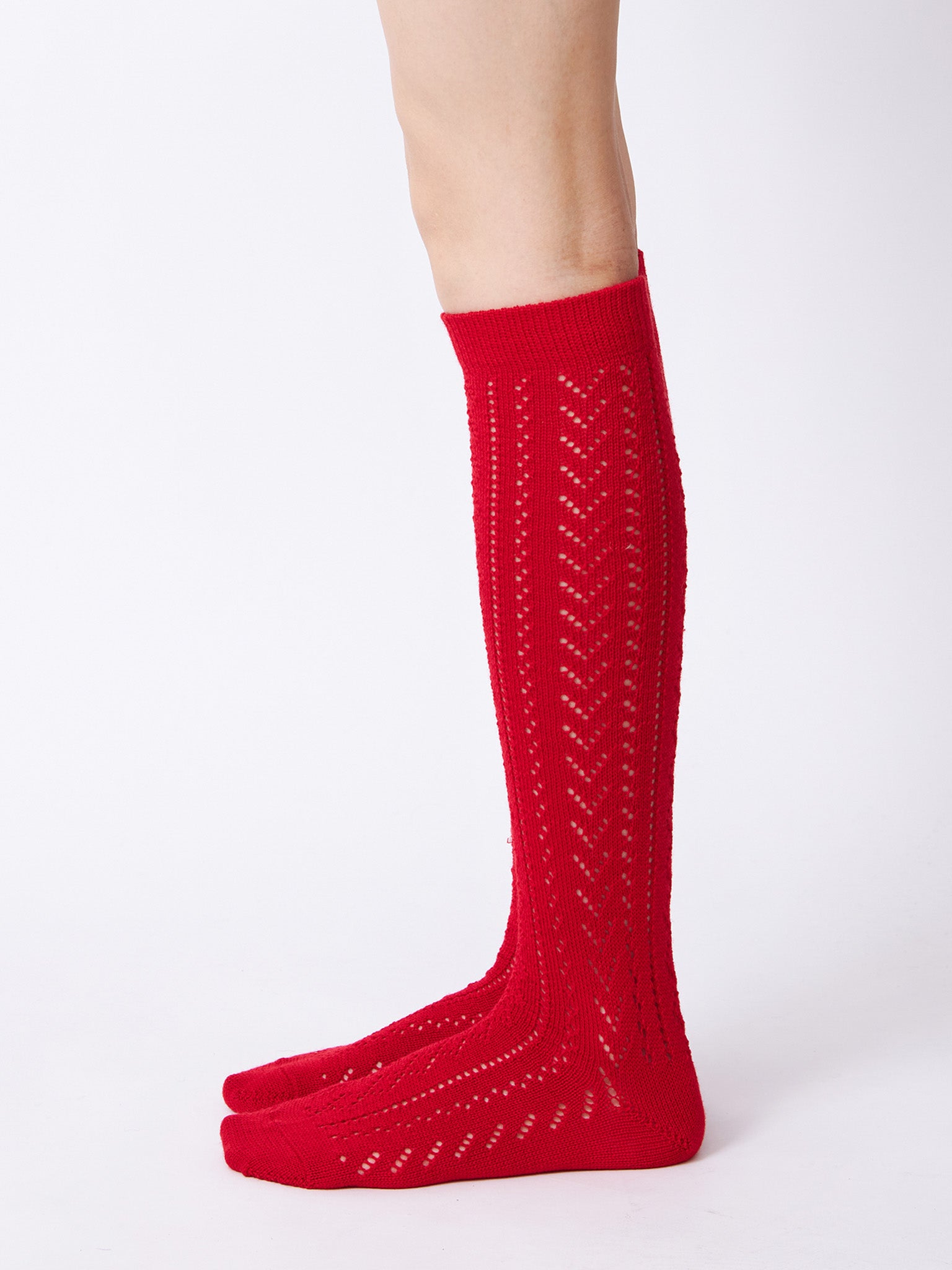 Namu Shop - Babaco Lacy Knee High Socks - Charcoal, Red