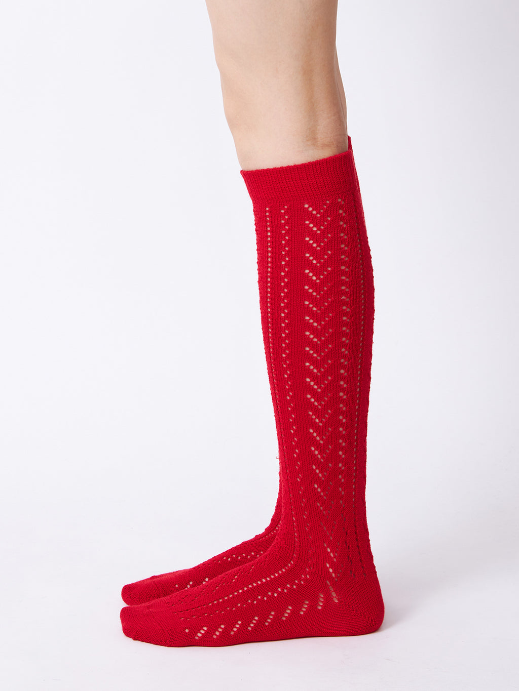 Namu Shop - Babaco Lacy Knee High Socks - Charcoal, Red