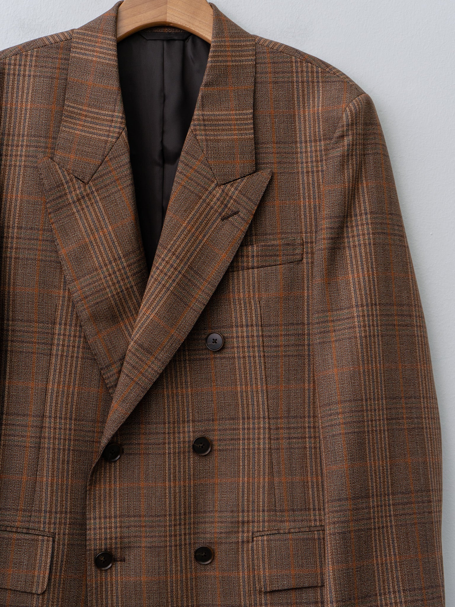 Namu Shop - Auralee Bluefaced Wool Check Double-Breasted Jacket - Brown Check