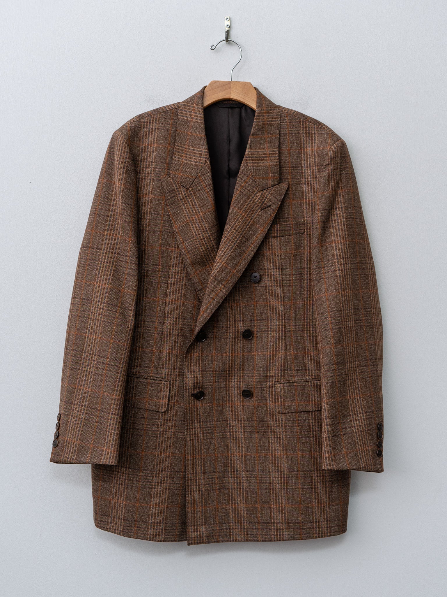 Namu Shop - Auralee Bluefaced Wool Check Double-Breasted Jacket - Brown Check