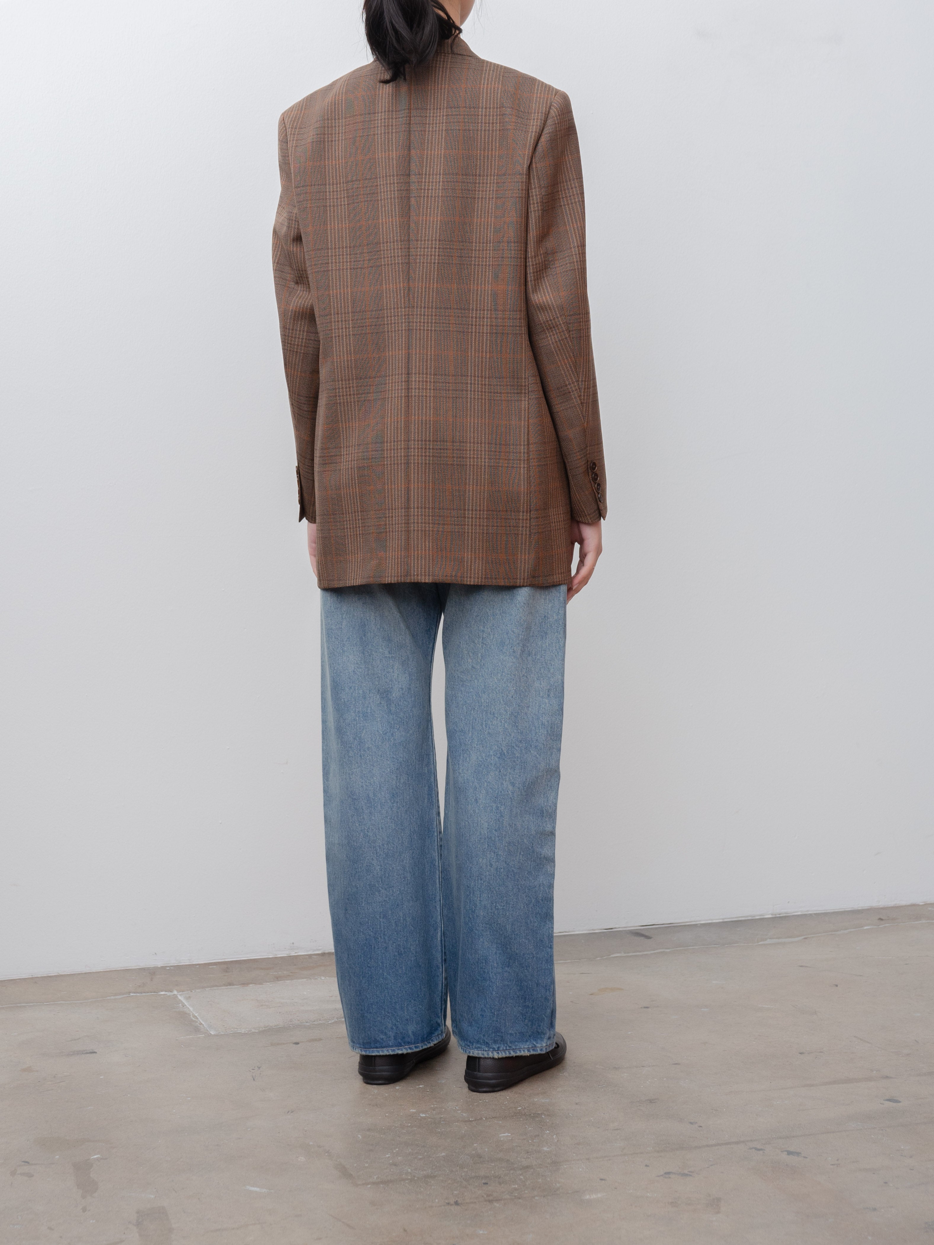 Namu Shop - Auralee Bluefaced Wool Check Double-Breasted Jacket - Brown Check