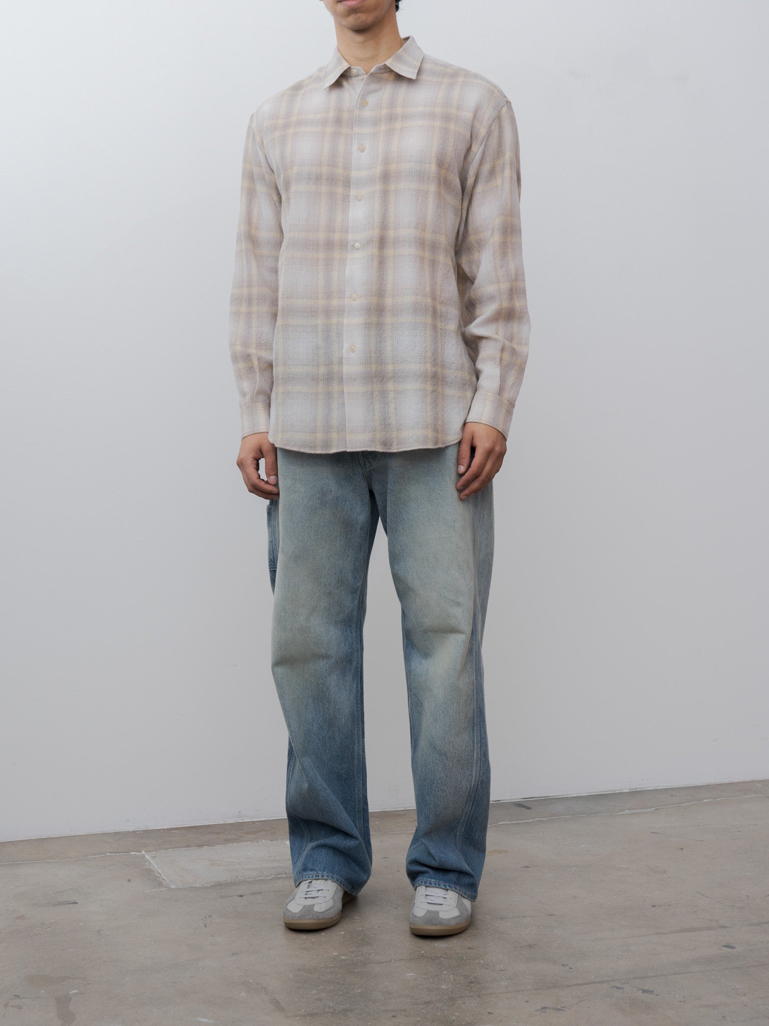 Namu Shop - Auralee Airy Wool Check Shirt - Yellow Gray check