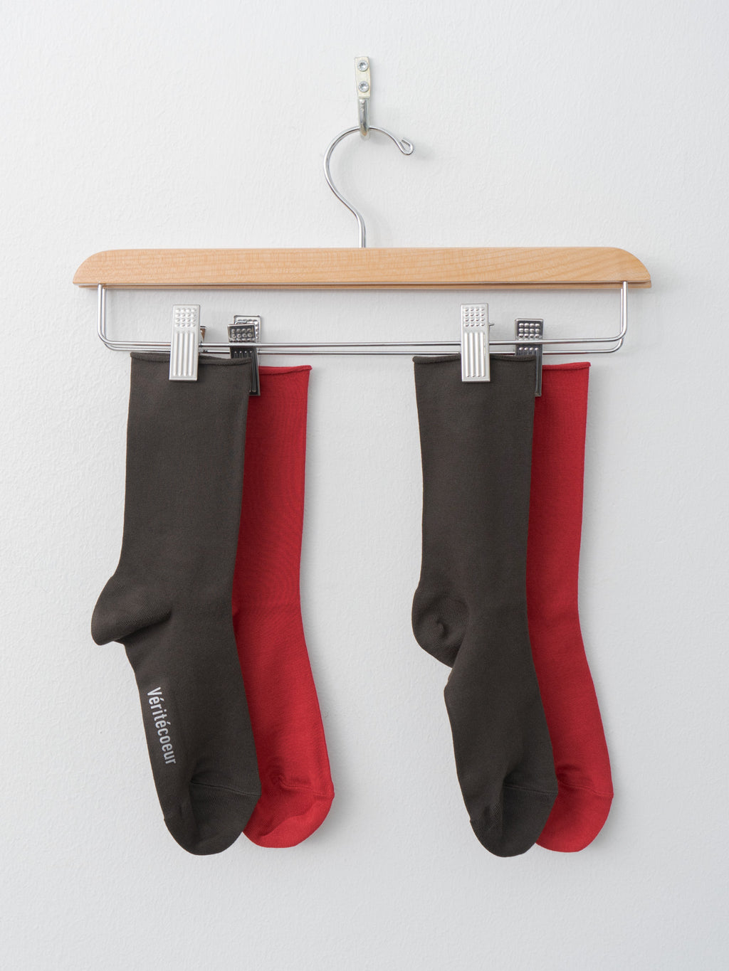 Roll Hem Socks - Brown, Red