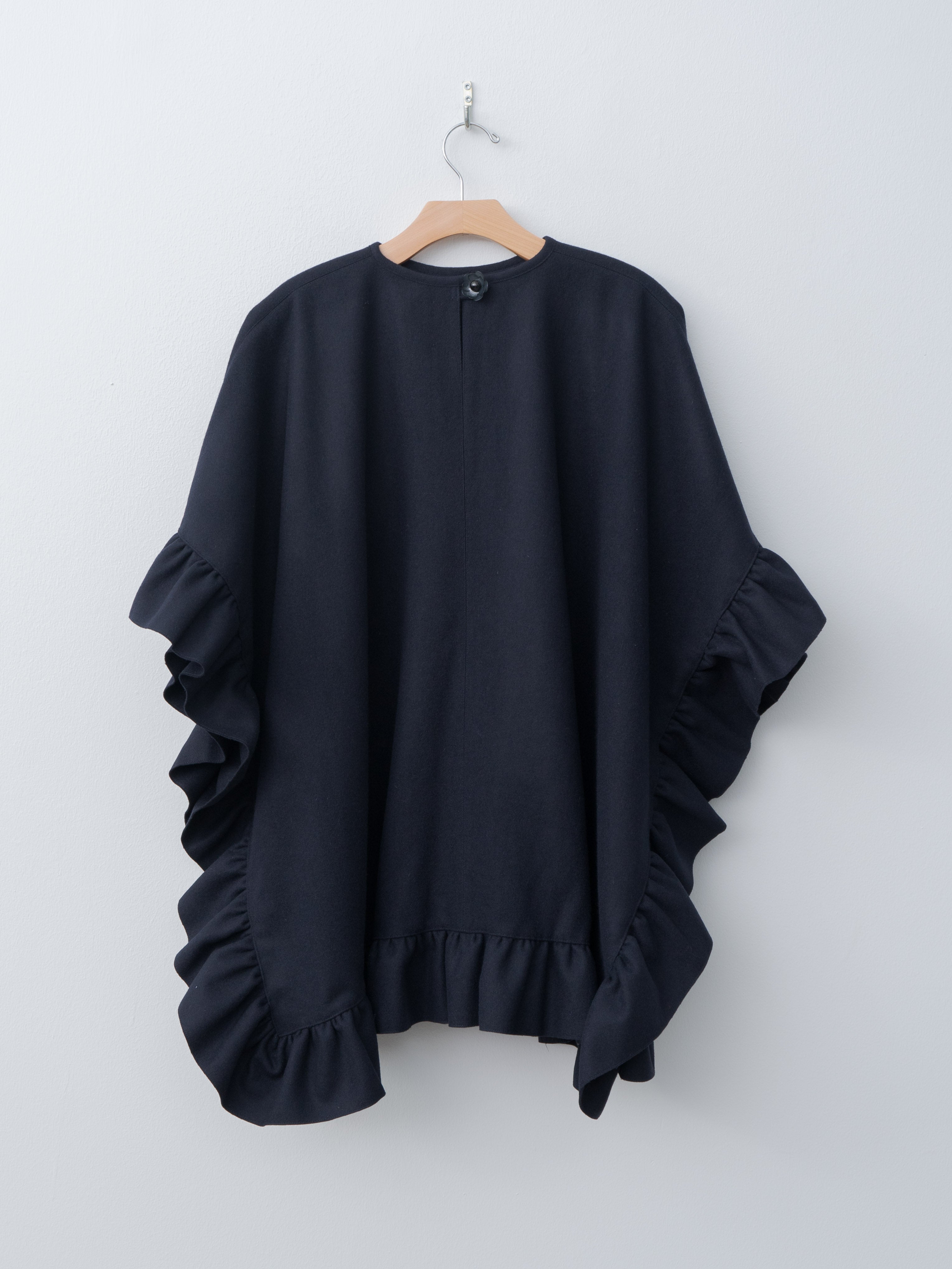 Rose Ruffle Cape - Navy Wool