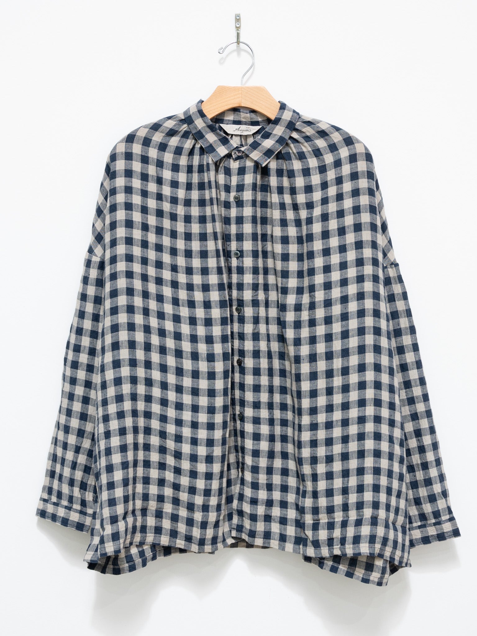 AZUMADAKI Linen Gingham Shirt - Beige x Navy