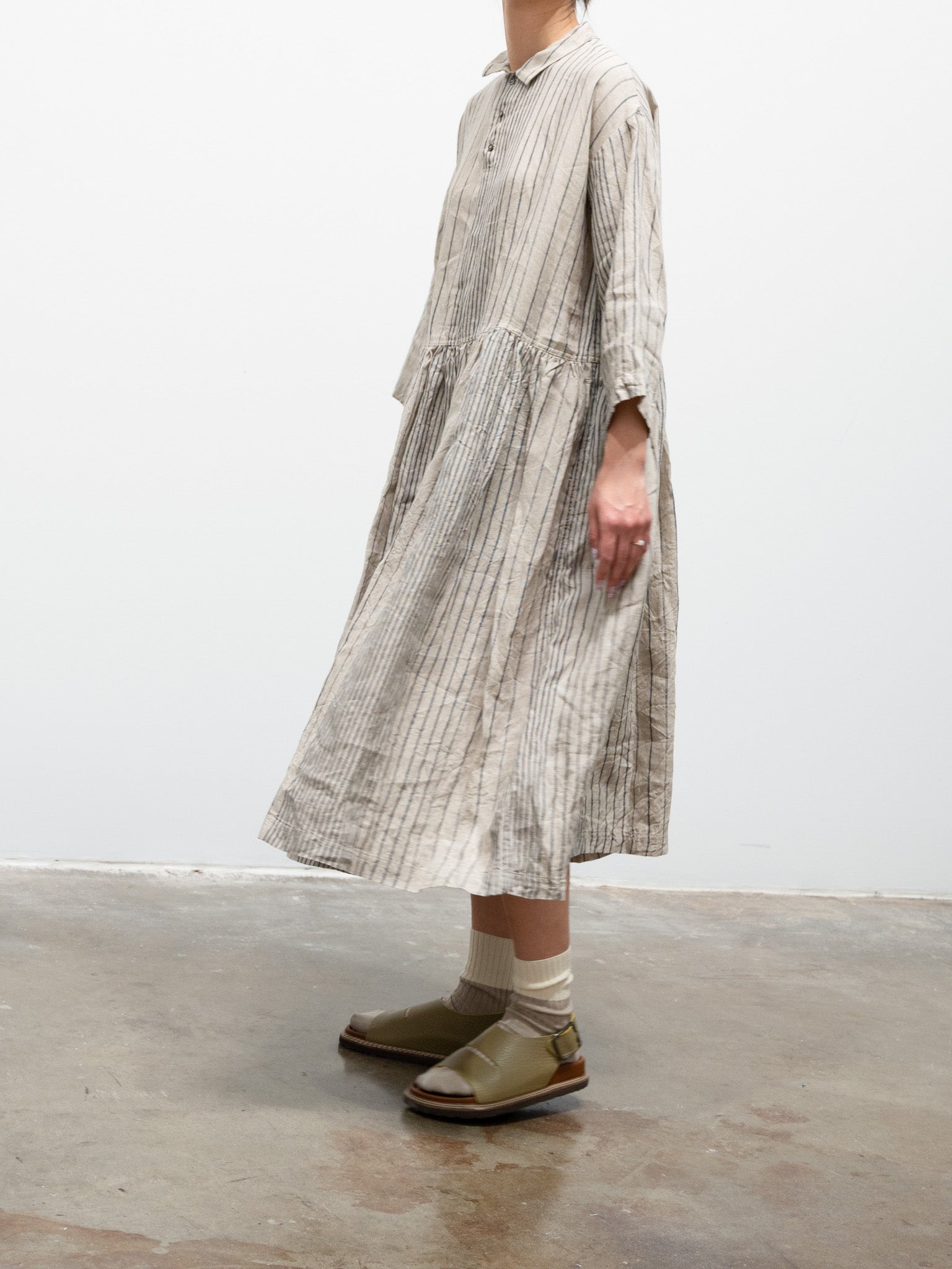 Namu Shop - Ichi Antiquites Linen Random Stripes Dress - Natural