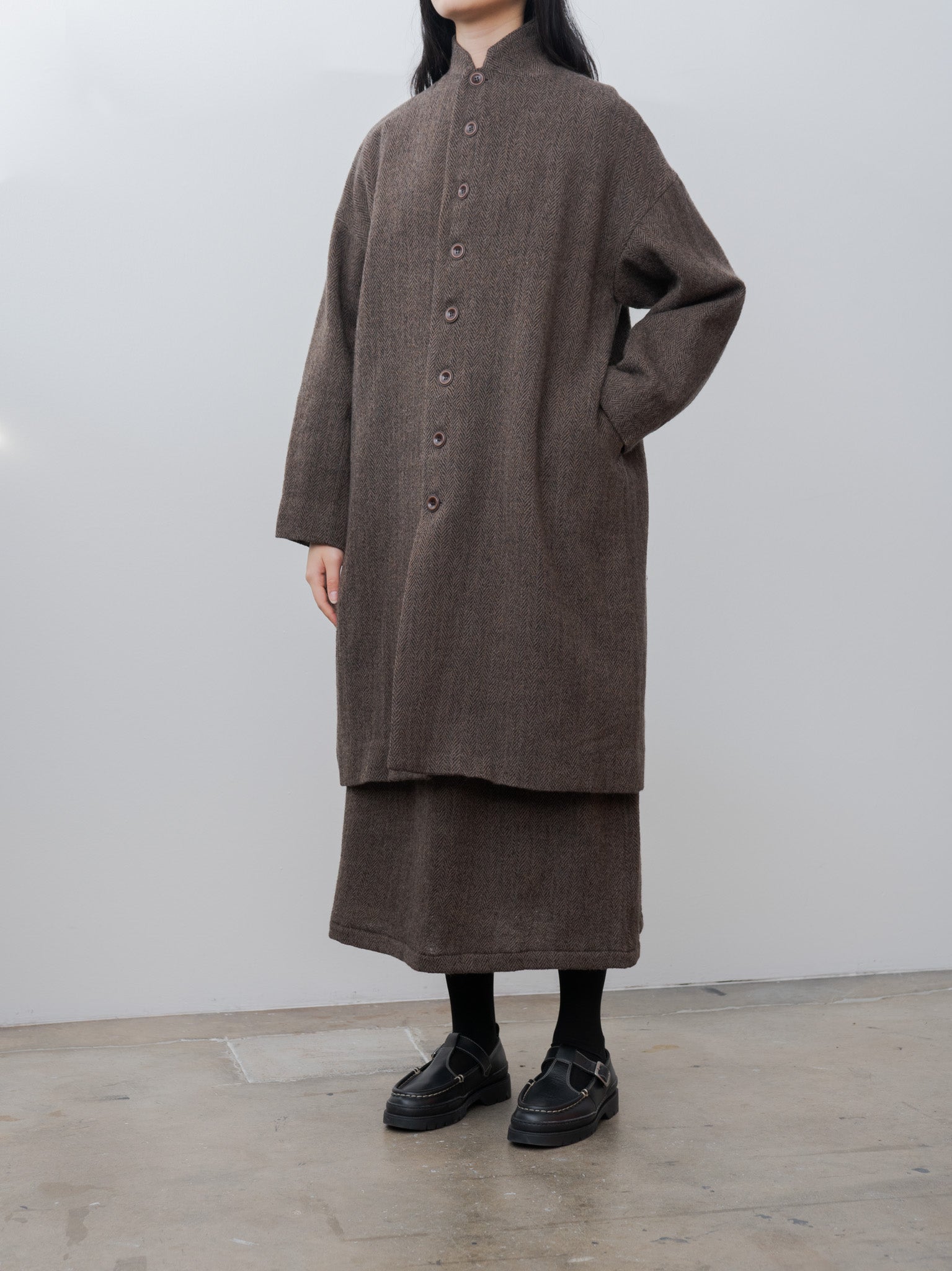 Herringbone Coat - Brown