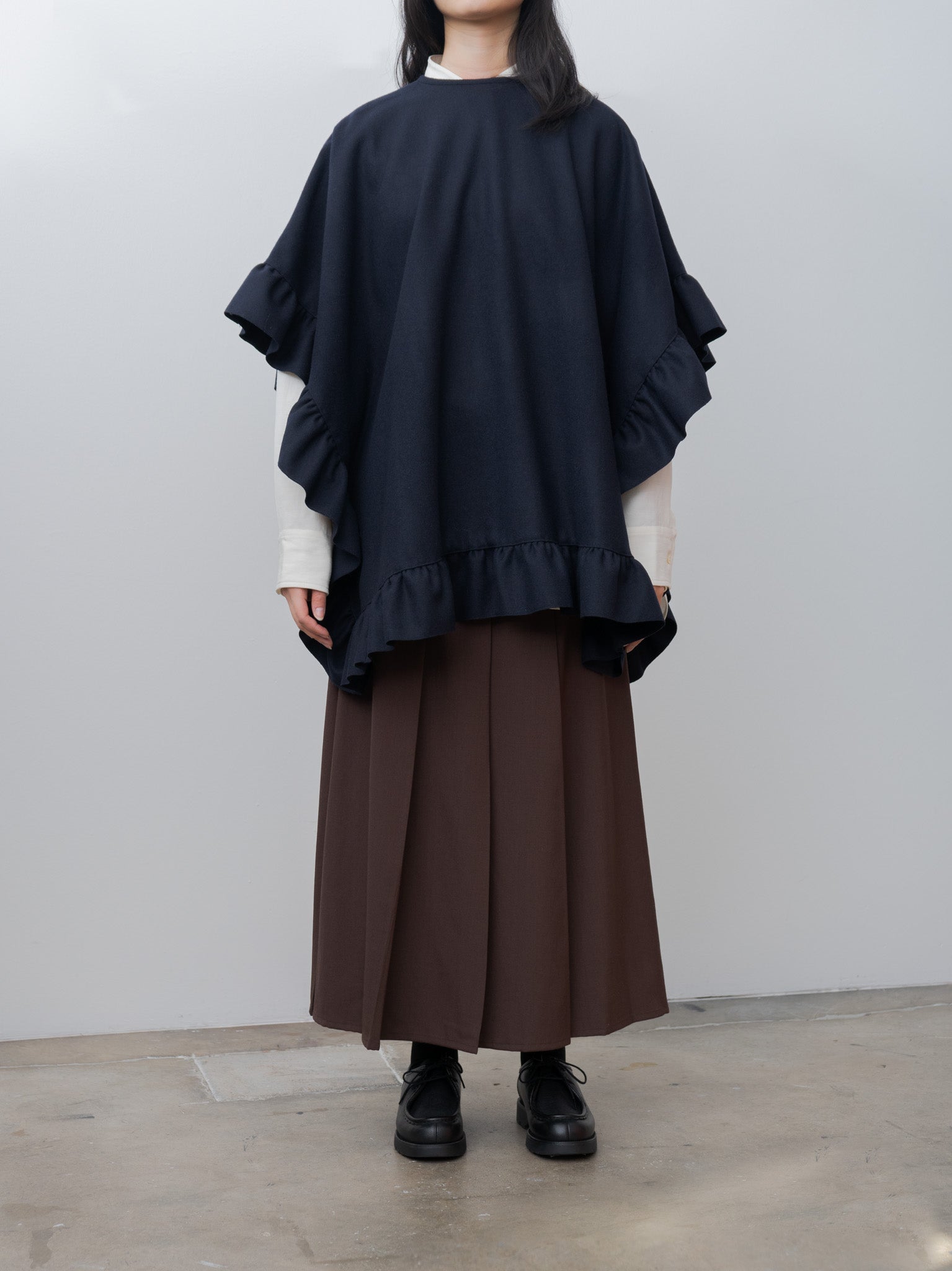 Rose Ruffle Cape - Navy Wool