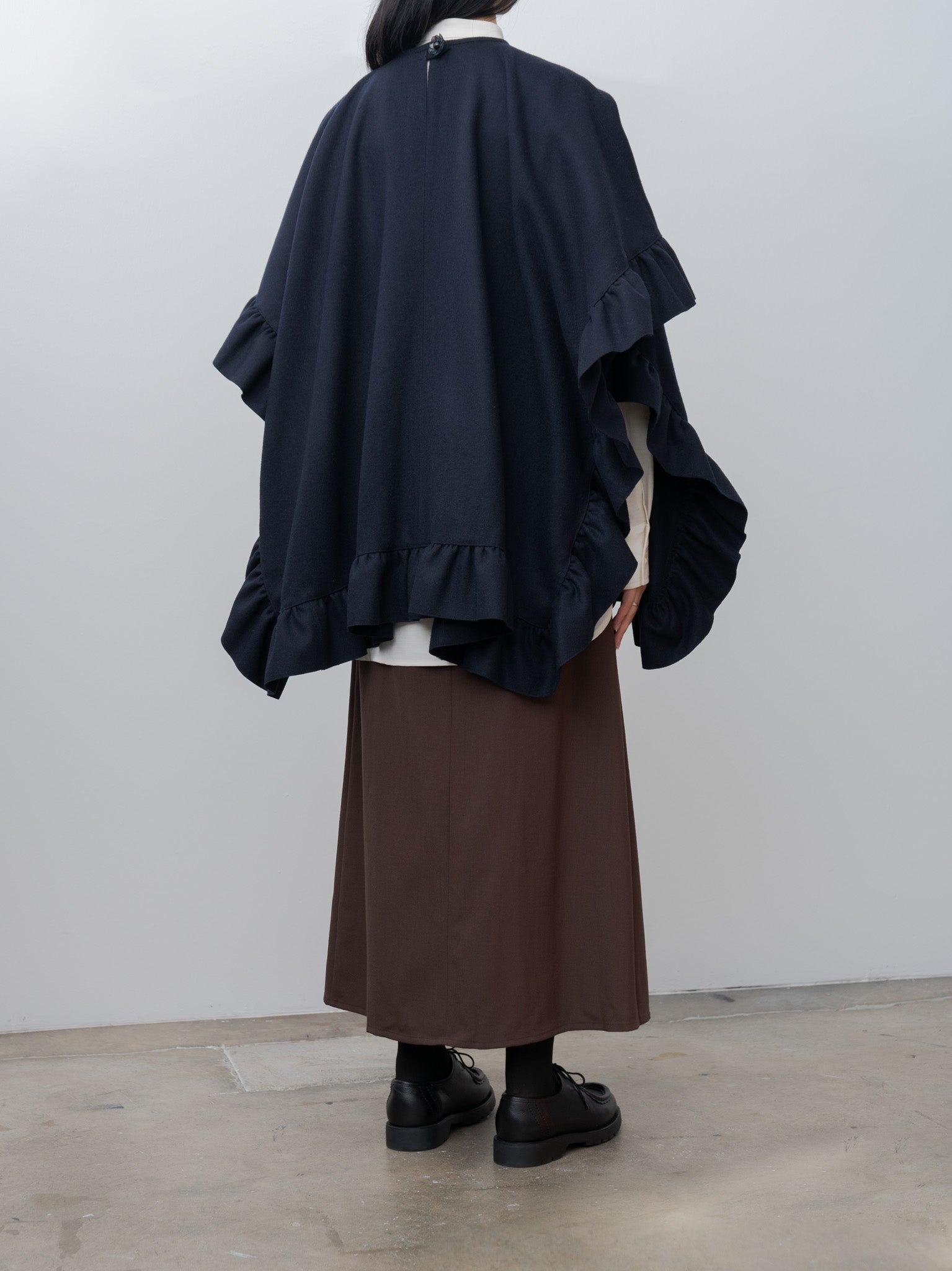 Rose Ruffle Cape - Navy Wool