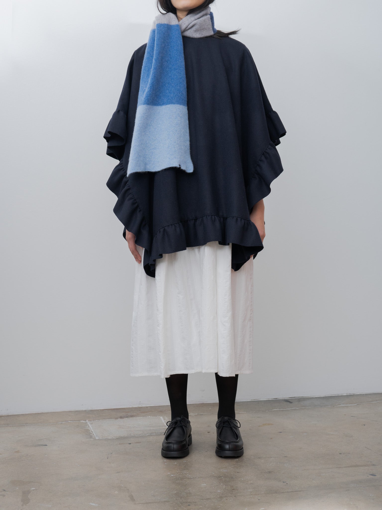 Rose Ruffle Cape - Navy Wool