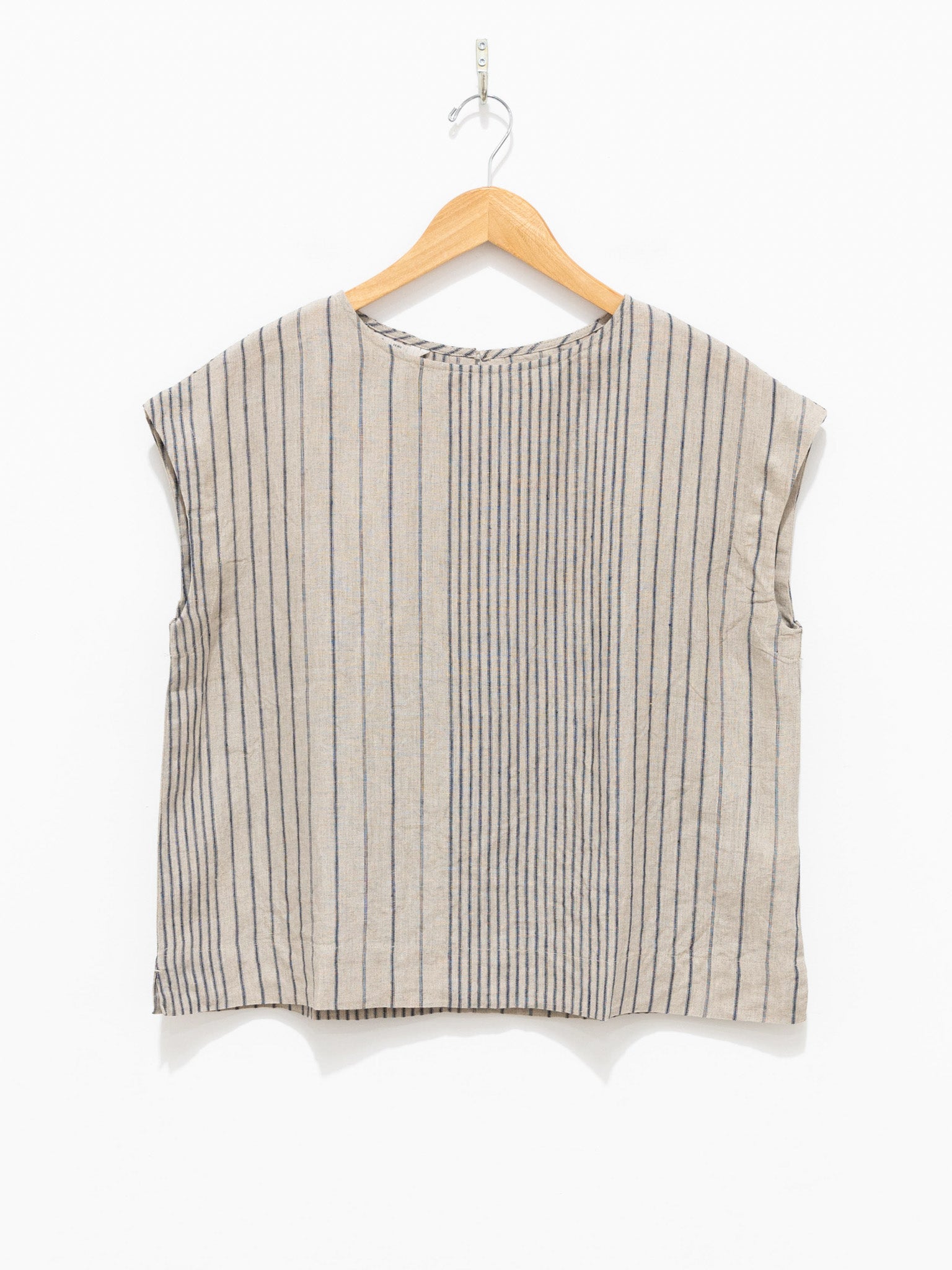 Namu Shop - Ichi Antiquites Linen Random Stripes Sleeveless Pullover - Natural