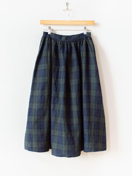 Namu Shop - Ichi Antiquites Linen Tartan Skirt - Olive x Navy