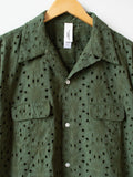 Namu Shop - Niche Flower Lace S/S Open Collar Shirt - Green