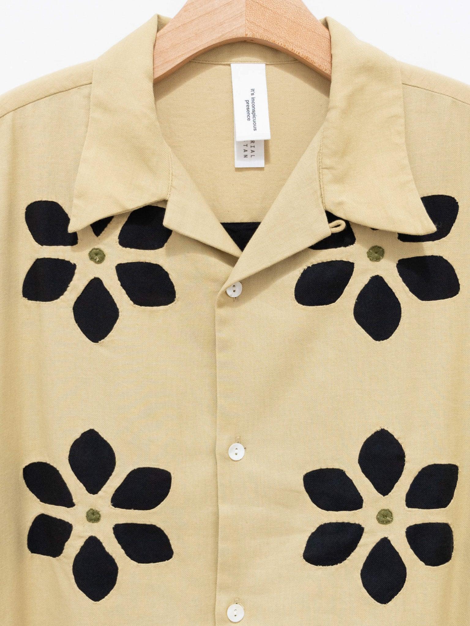 Namu Shop - Niche Twill Work Open - Collar Shirt Beige Cut Flower