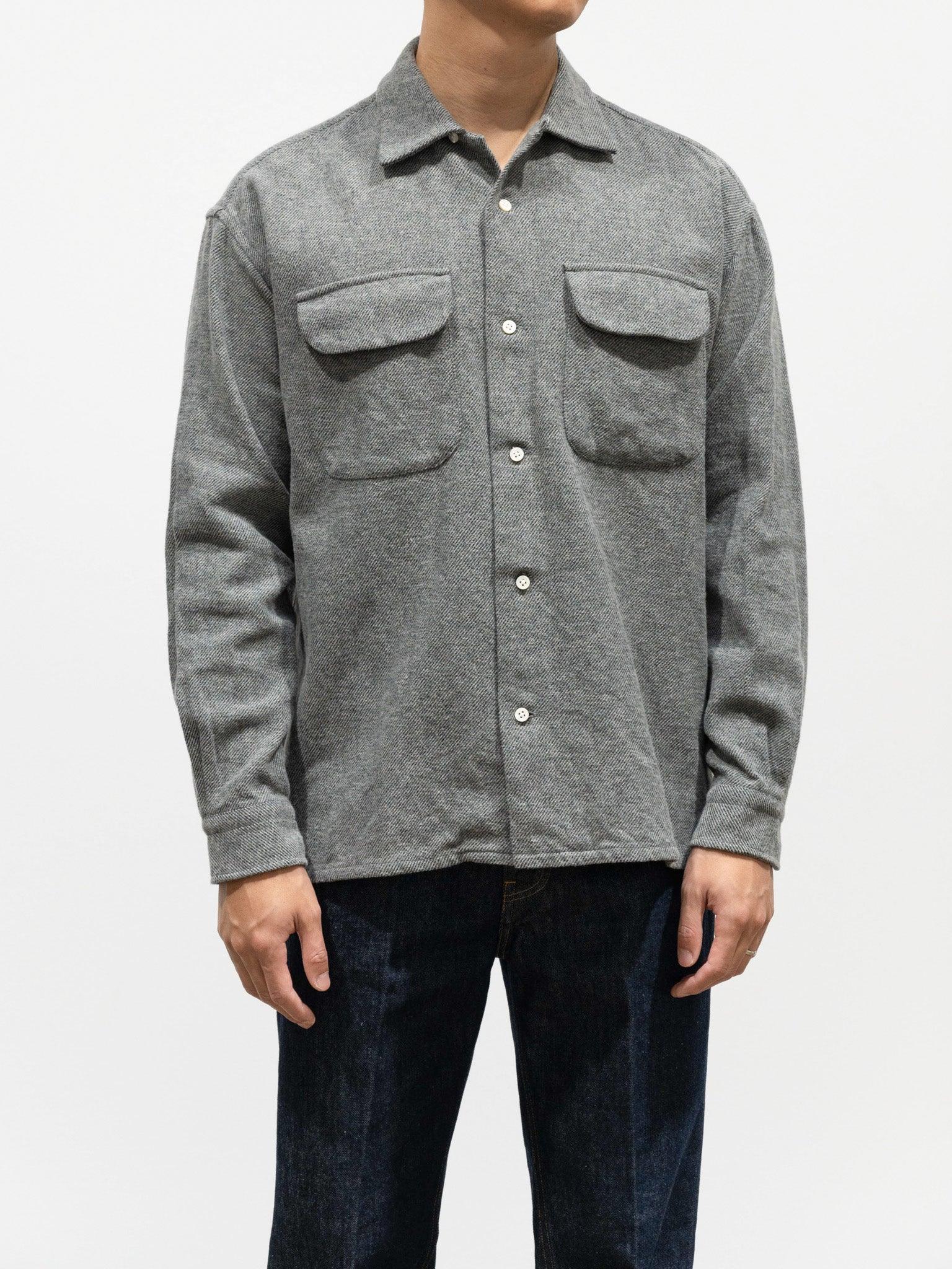 Namu Shop Baggy - Color Gray Flap Shirt Cotton Round Pocket - Mixed ts(s)