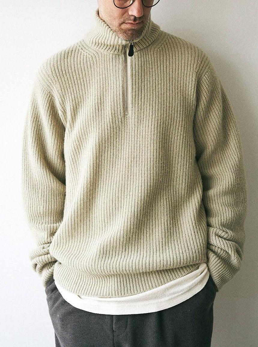 Wool Cashmere Rib Half Zip Sweater